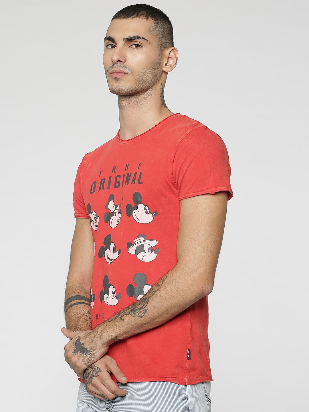 Mickey Red Mickey Mouse Print Crew Neck T-Shirt