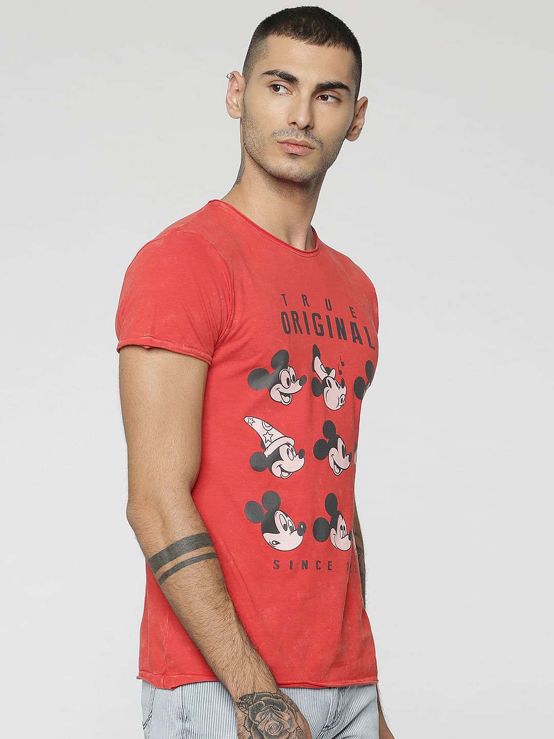 Mickey Red Mickey Mouse Print Crew Neck T-Shirt