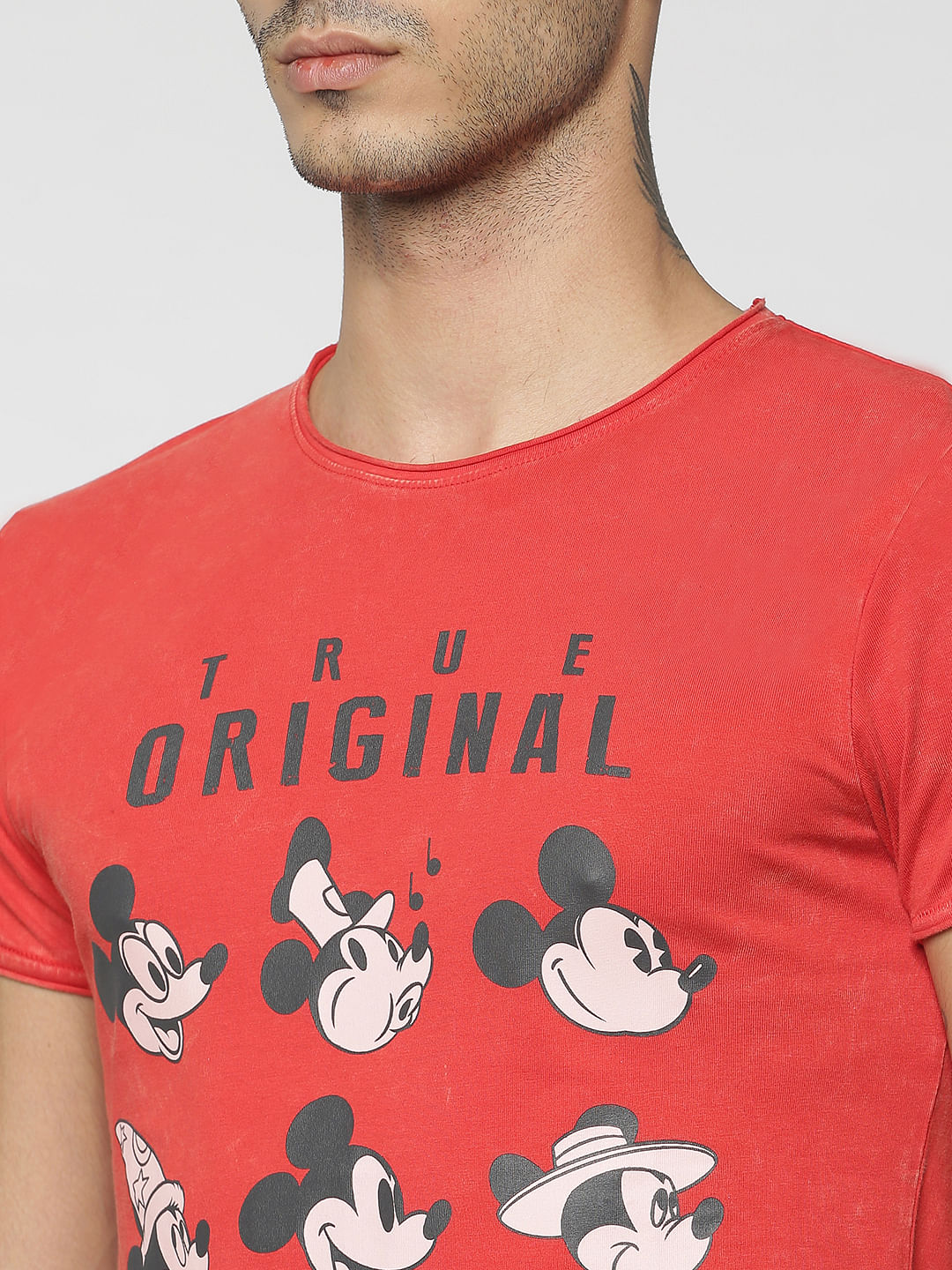 Mickey Red Mickey Mouse Print Crew Neck T-Shirt