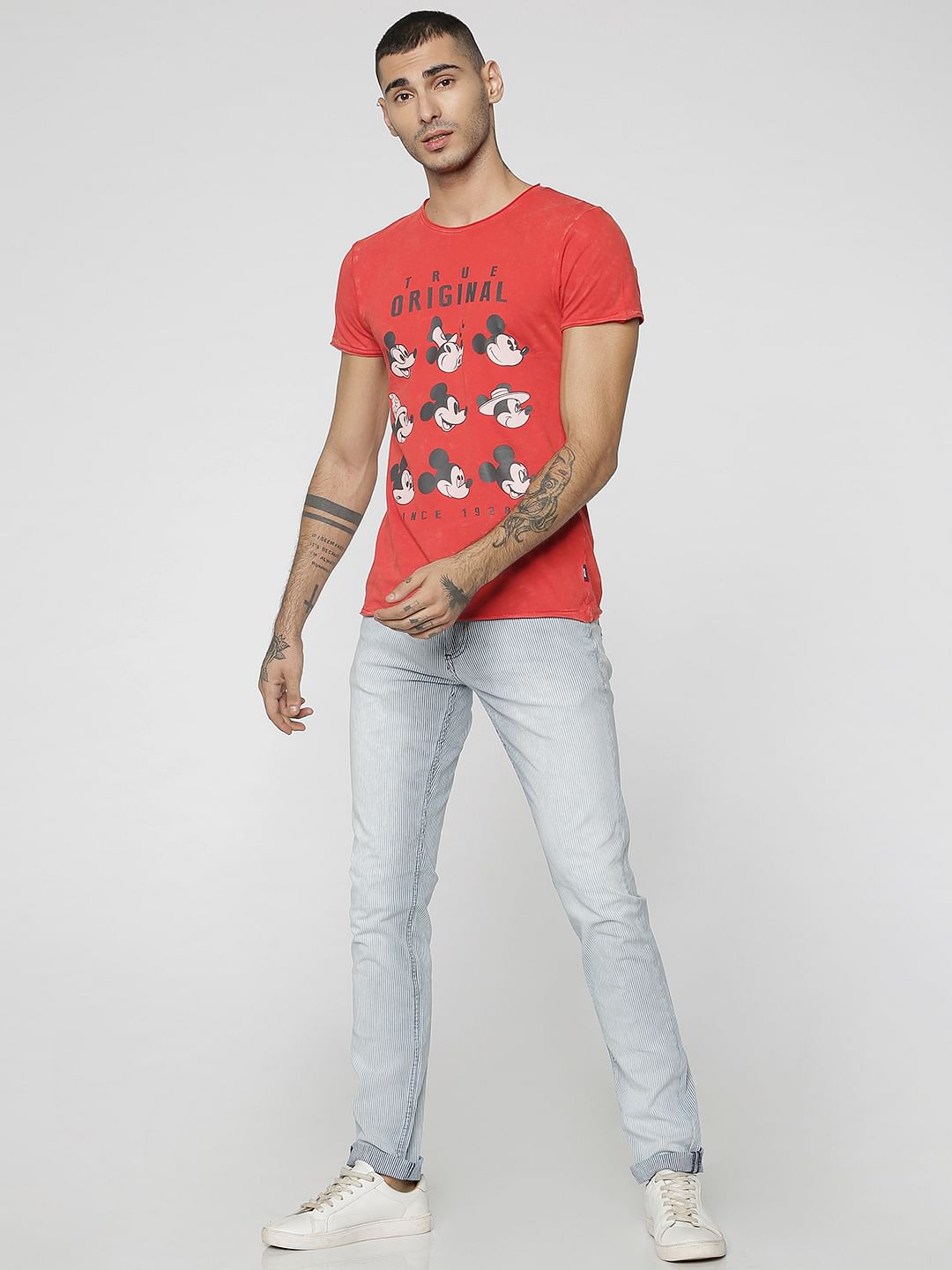 Mickey Red Mickey Mouse Print Crew Neck T-Shirt