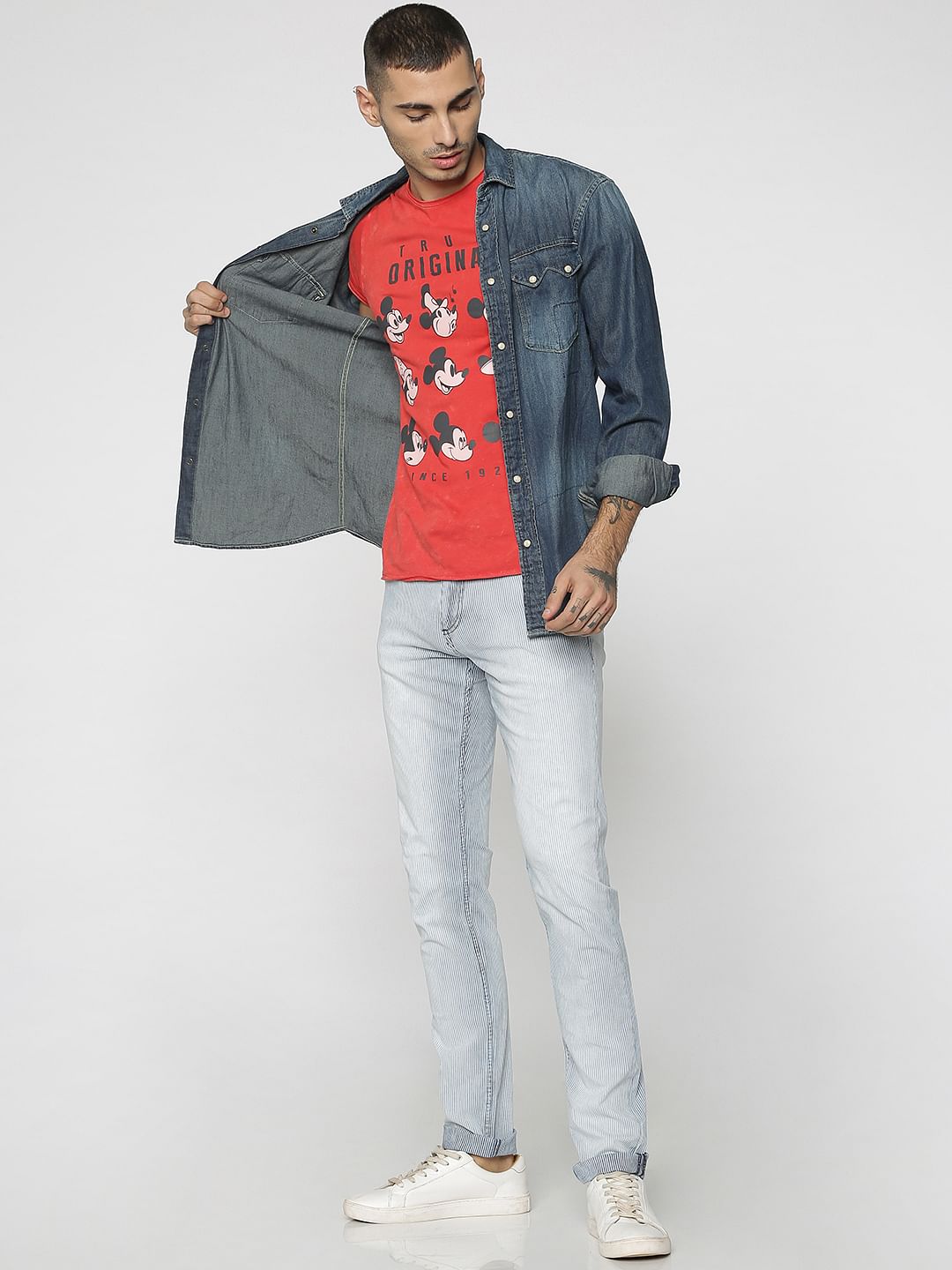 Mickey Red Mickey Mouse Print Crew Neck T-Shirt