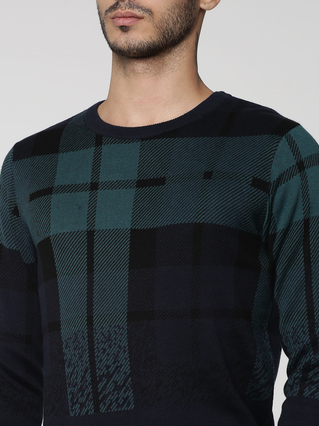 Dark Blue Ombre Check Sweatshirt