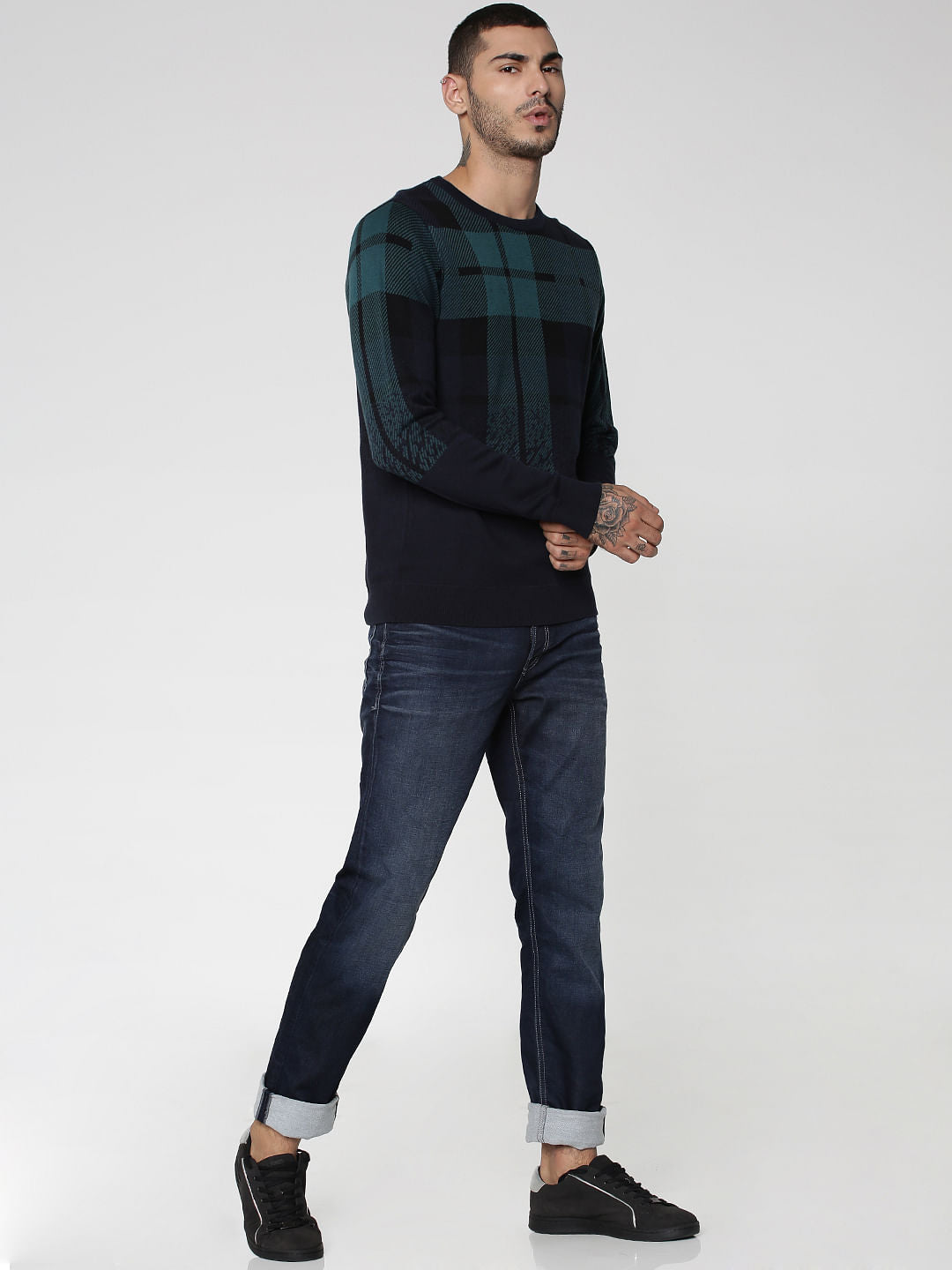 Dark Blue Ombre Check Sweatshirt