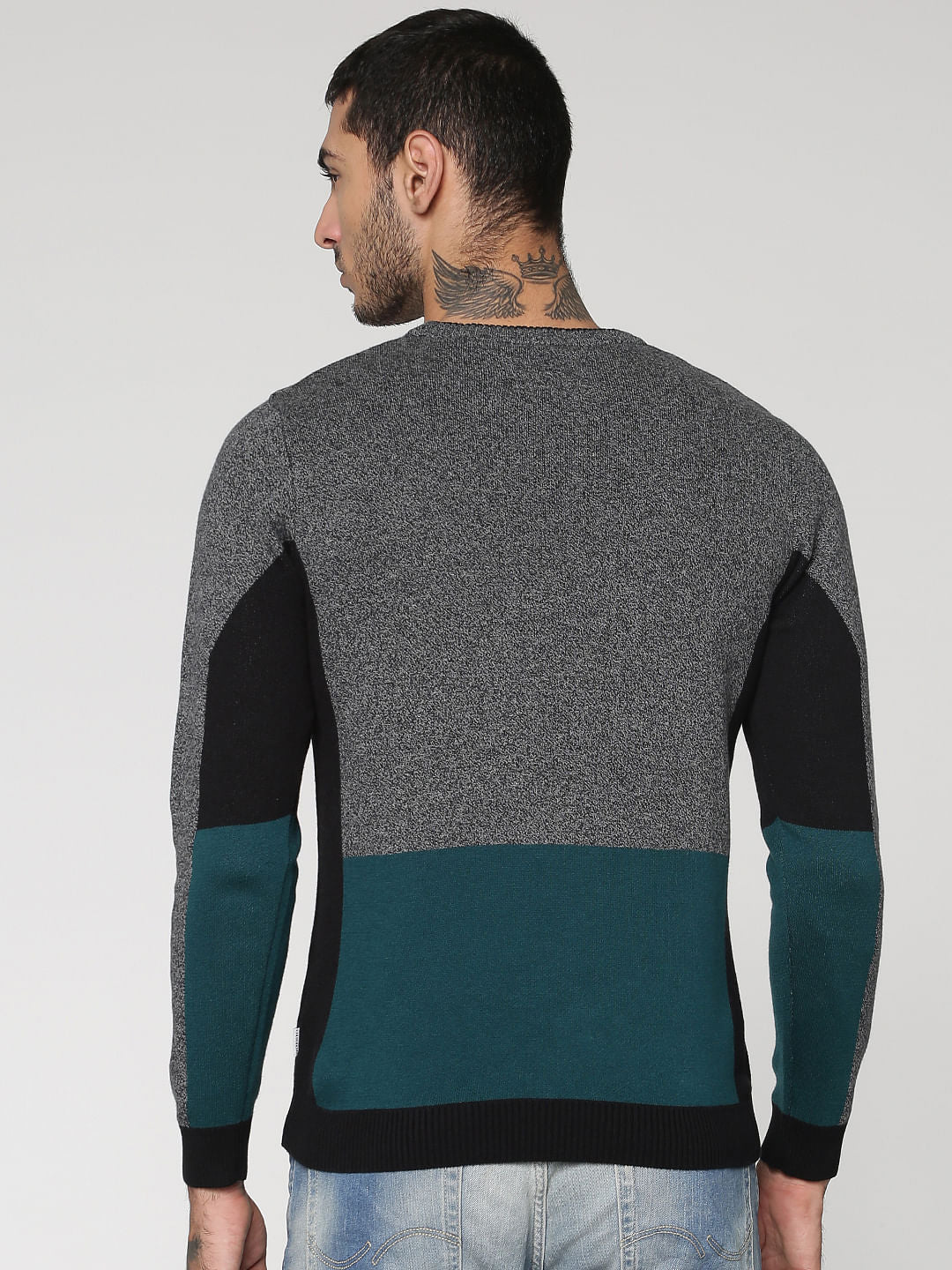 Black Colour Blocked Crew Neck Sweatshirt