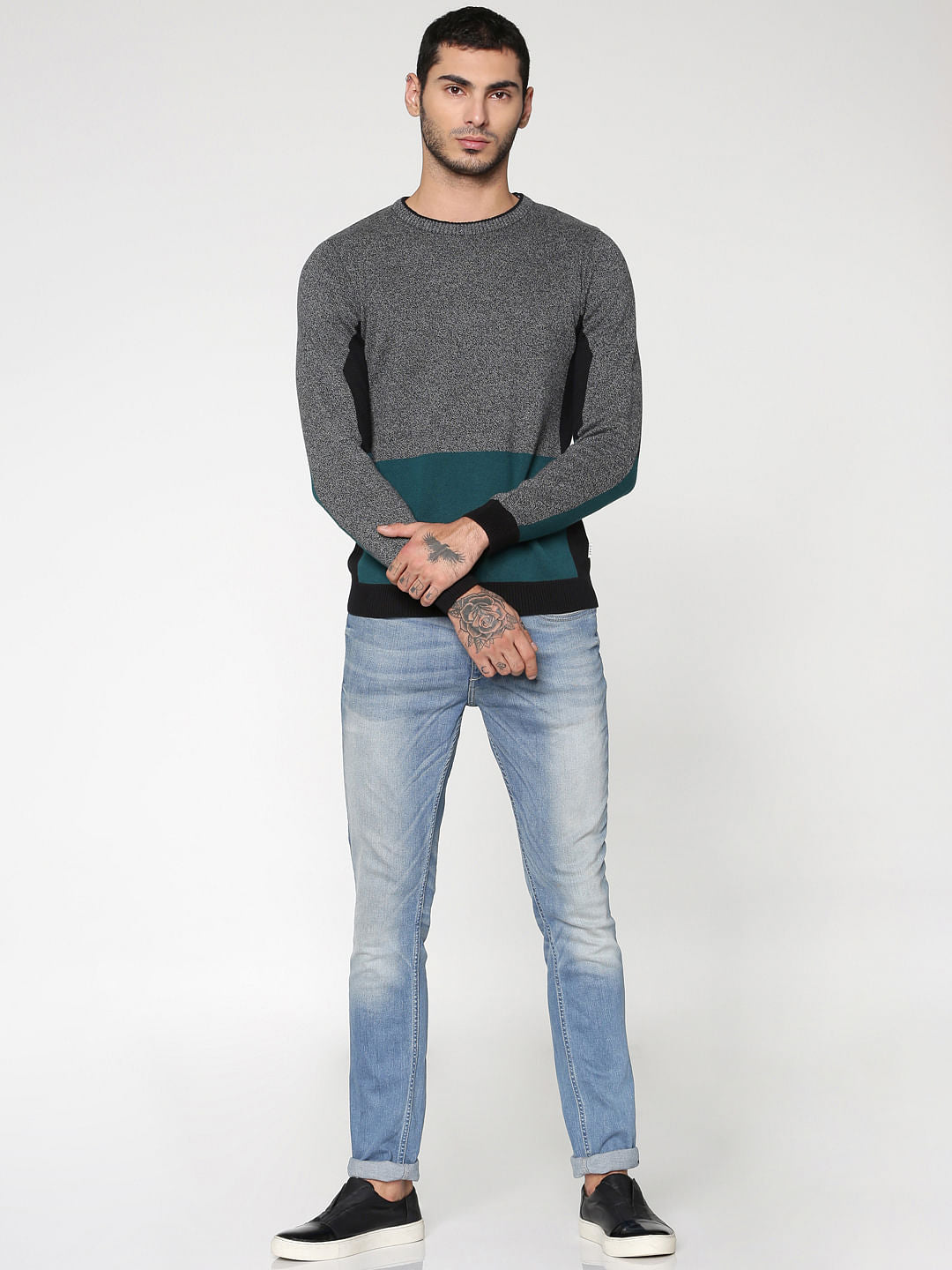 Black Colour Blocked Crew Neck Sweatshirt