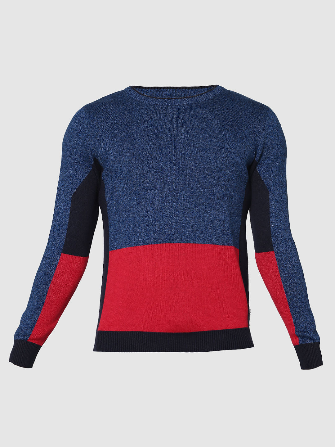 Blue Colour Blocked Crew Neck Sweatshirt