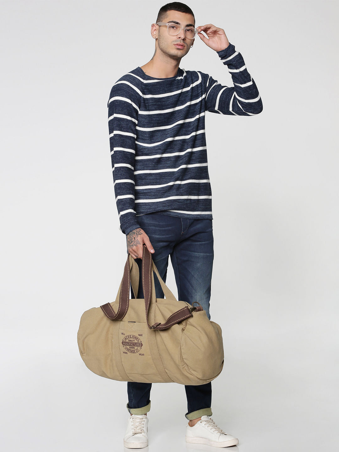 Blue Stripes Raglan Sleeves Crew Neck Sweatshirt