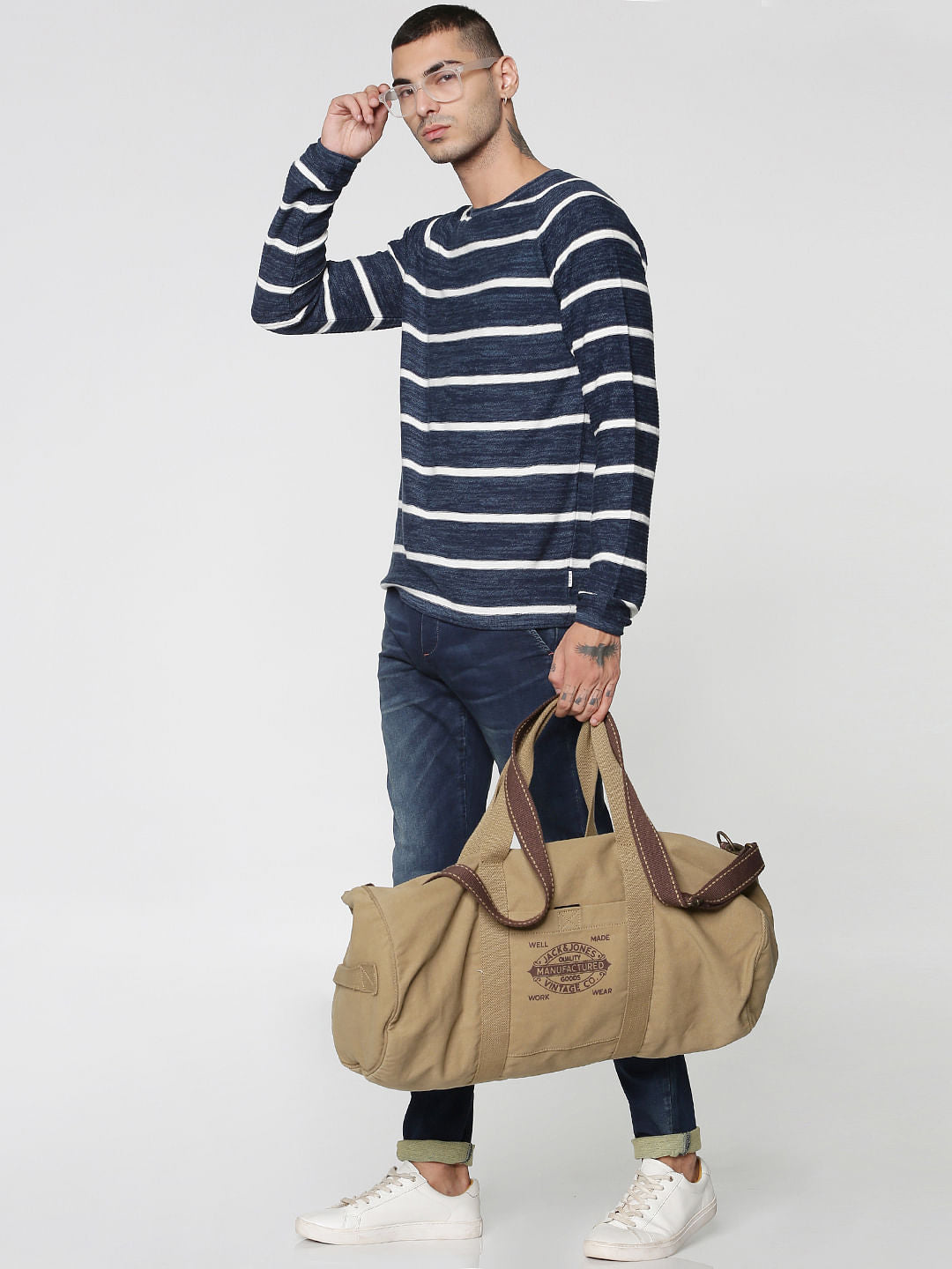 Blue Stripes Raglan Sleeves Crew Neck Sweatshirt