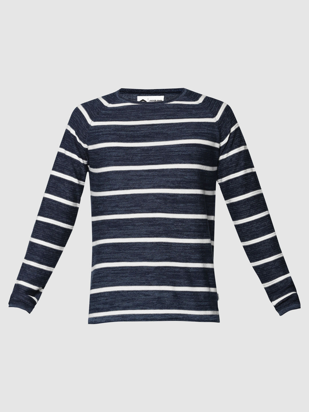 Blue Stripes Raglan Sleeves Crew Neck Sweatshirt