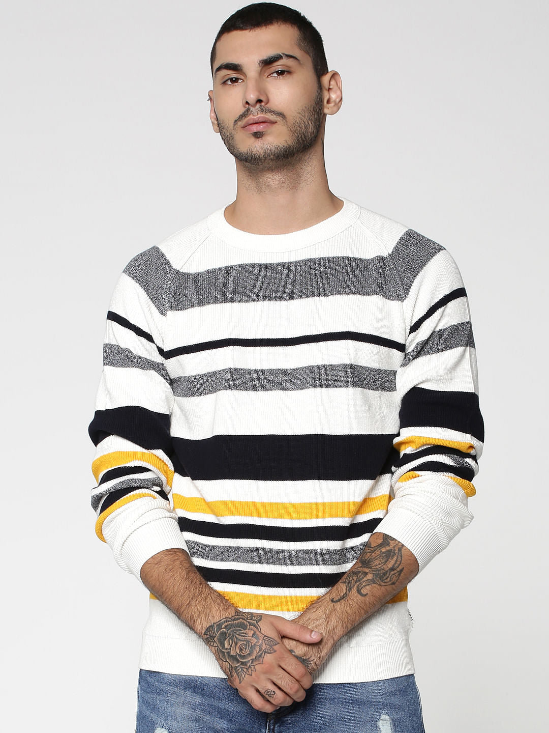 White Striped Sweatshirt - S