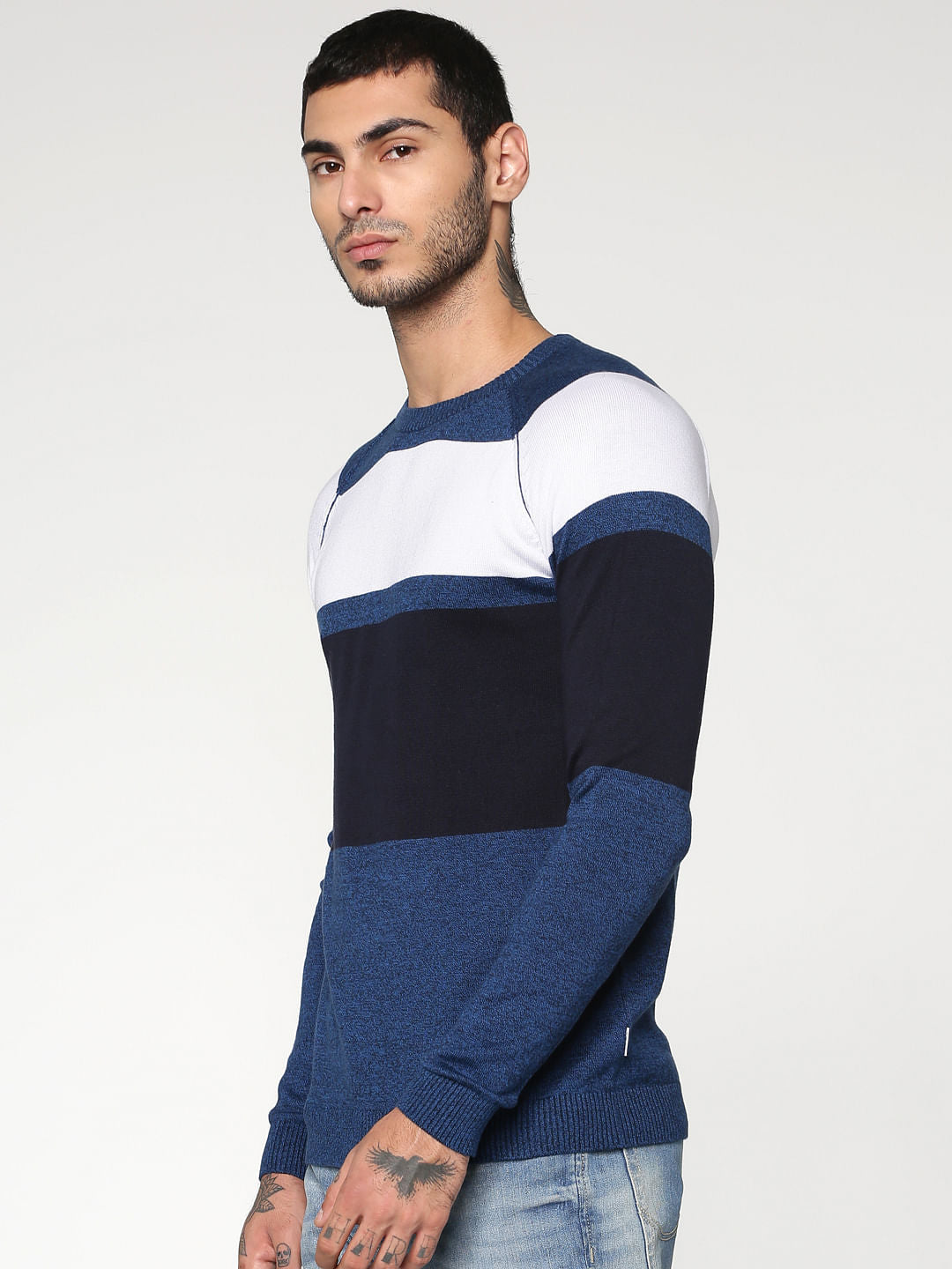 Blue Colourblocked Crew Neck Sweatshirt