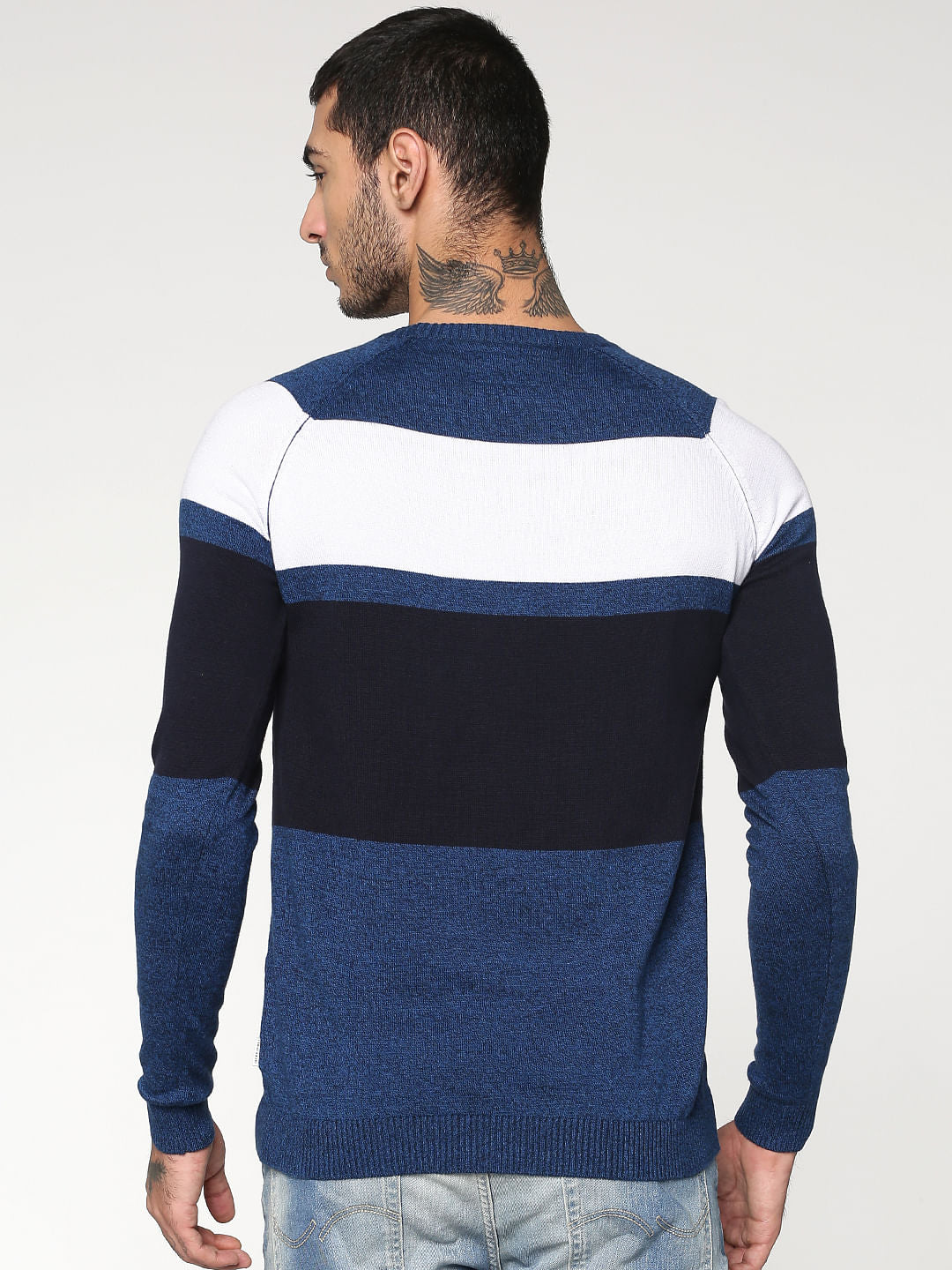Blue Colourblocked Crew Neck Sweatshirt