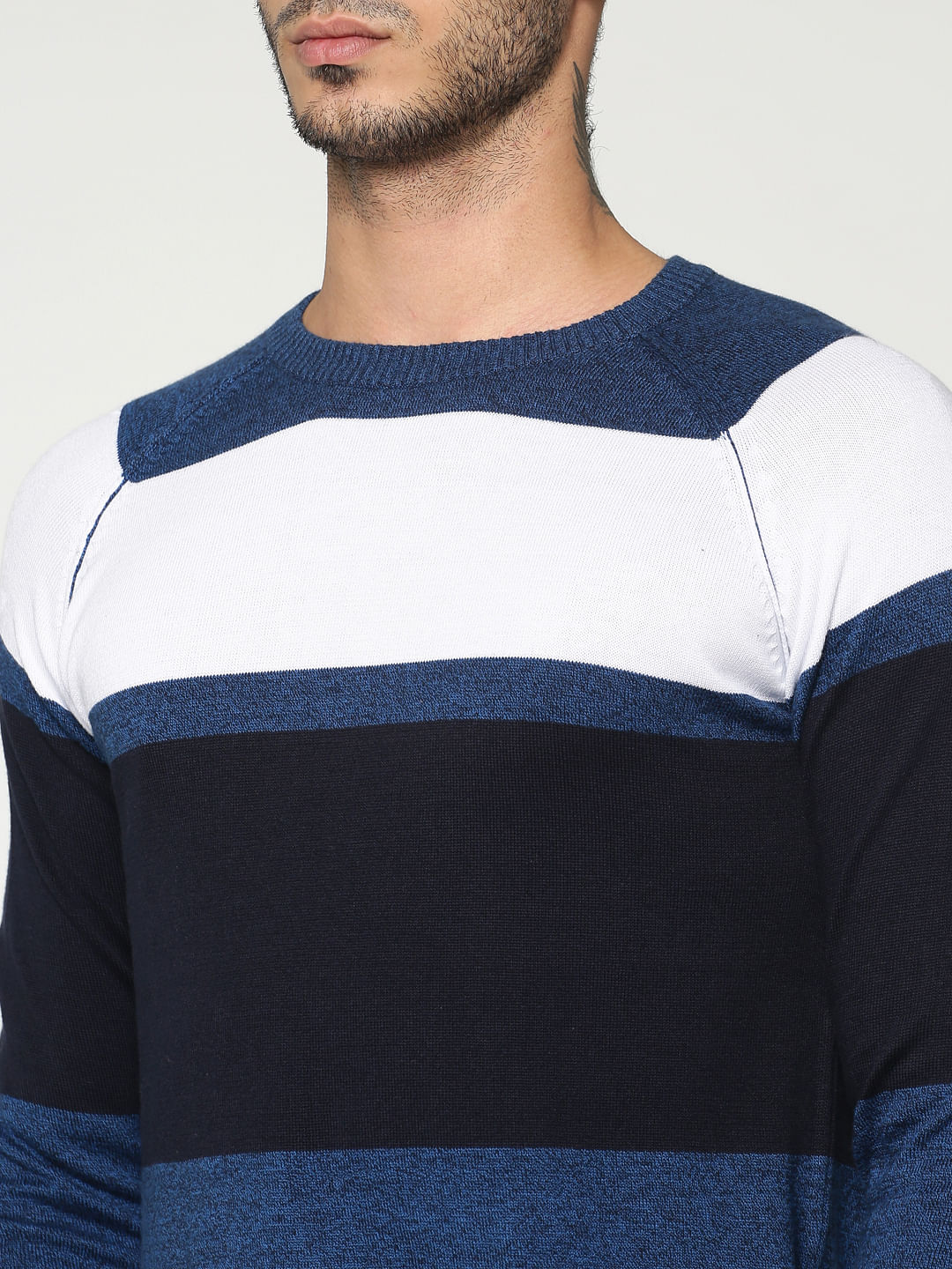 Blue Colourblocked Crew Neck Sweatshirt