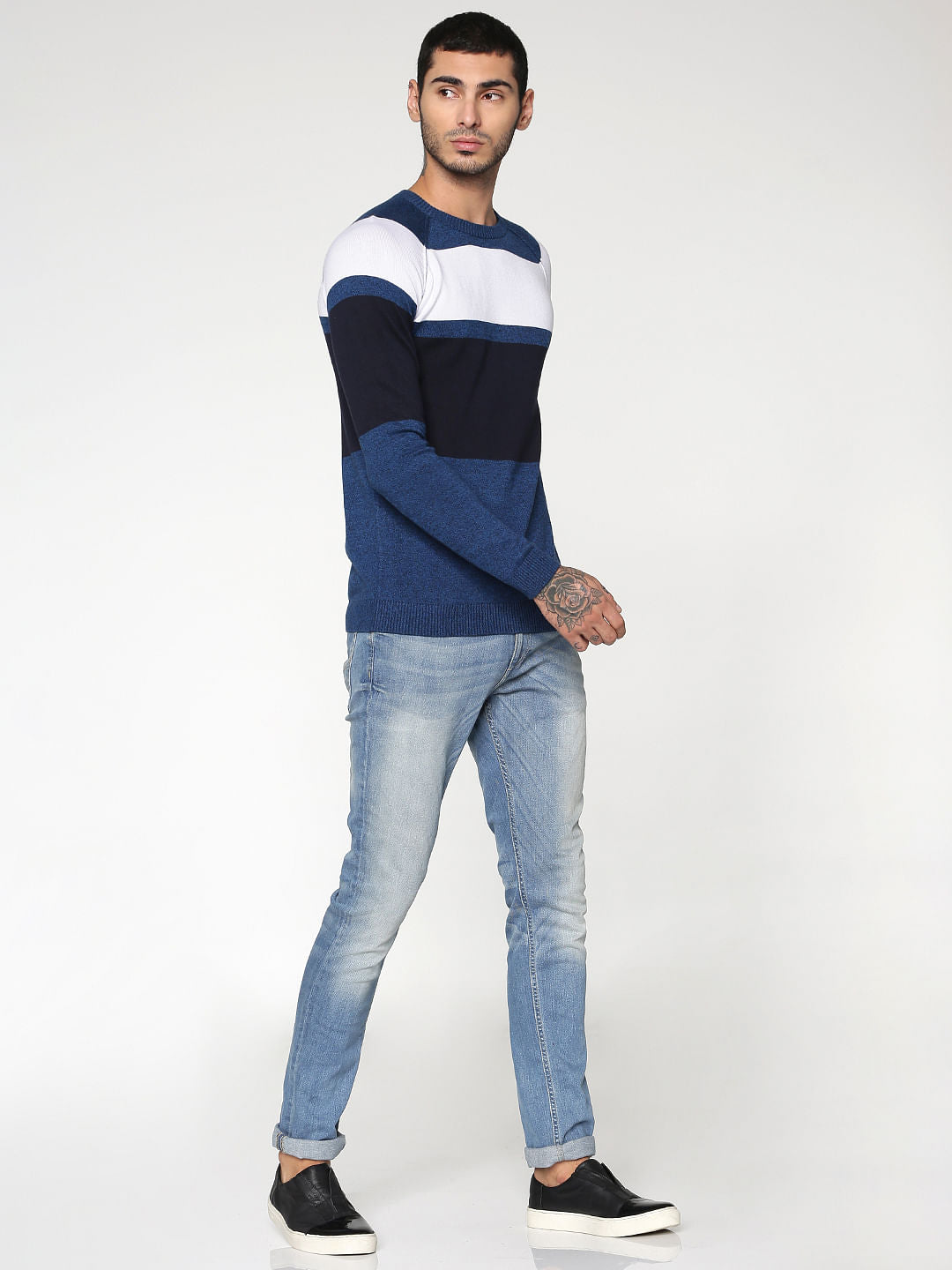 Blue Colourblocked Crew Neck Sweatshirt