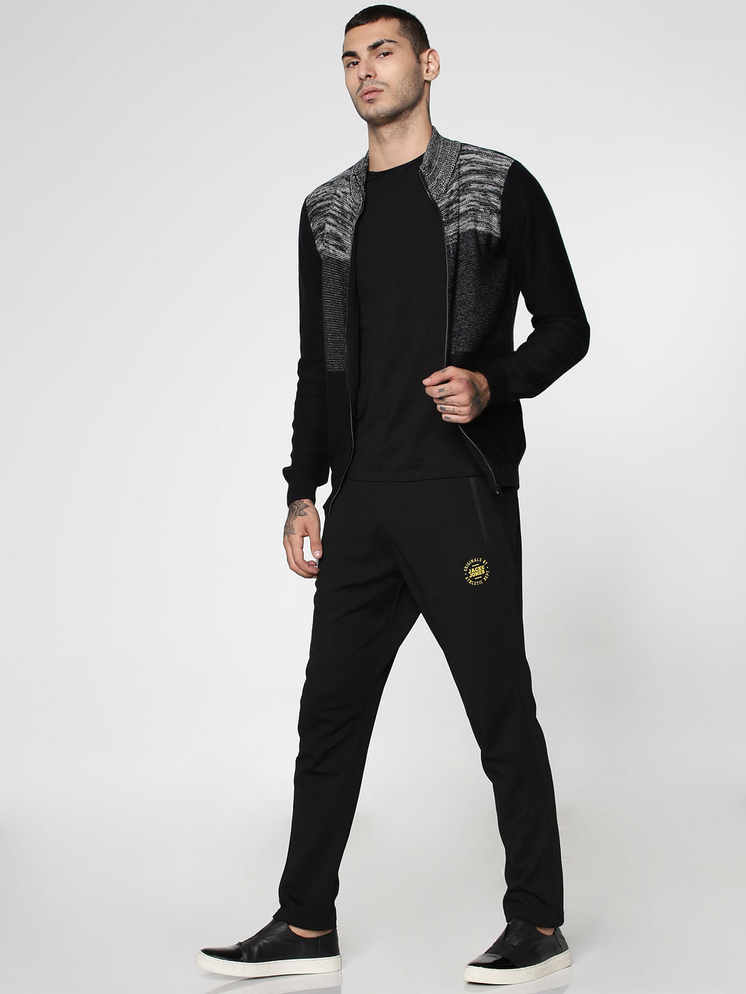 Black Colour Blocked Crew Neck Zip Up Sweatshirt