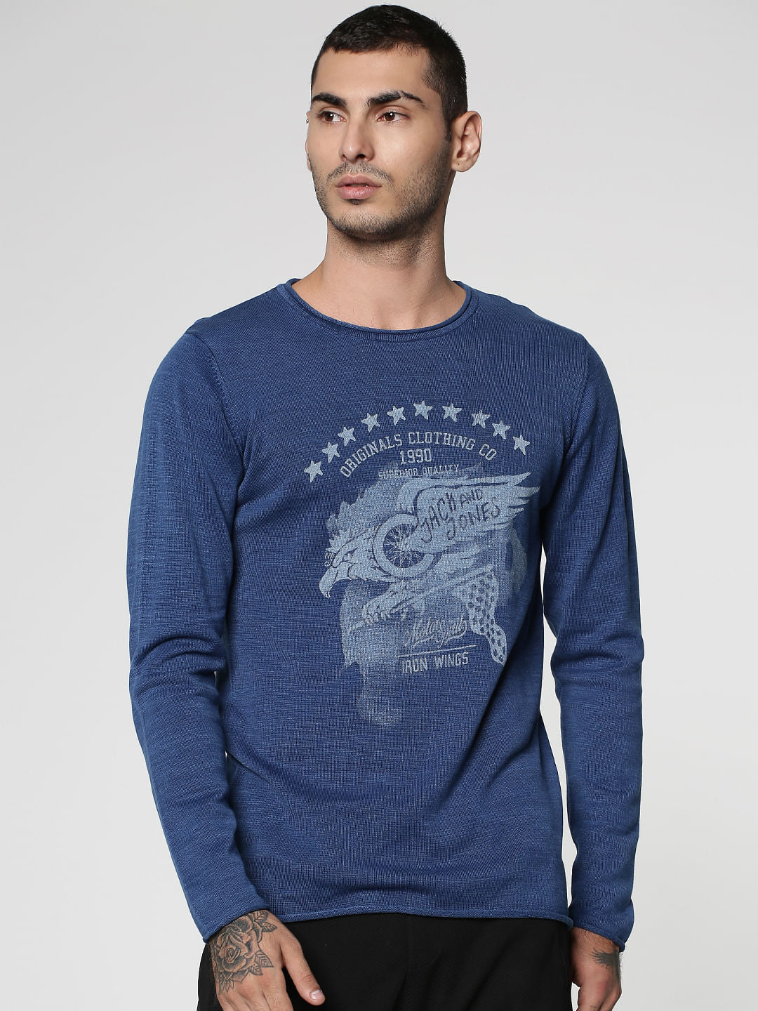 Indigo Graphic Print Crew Neck Sweatshirt - S