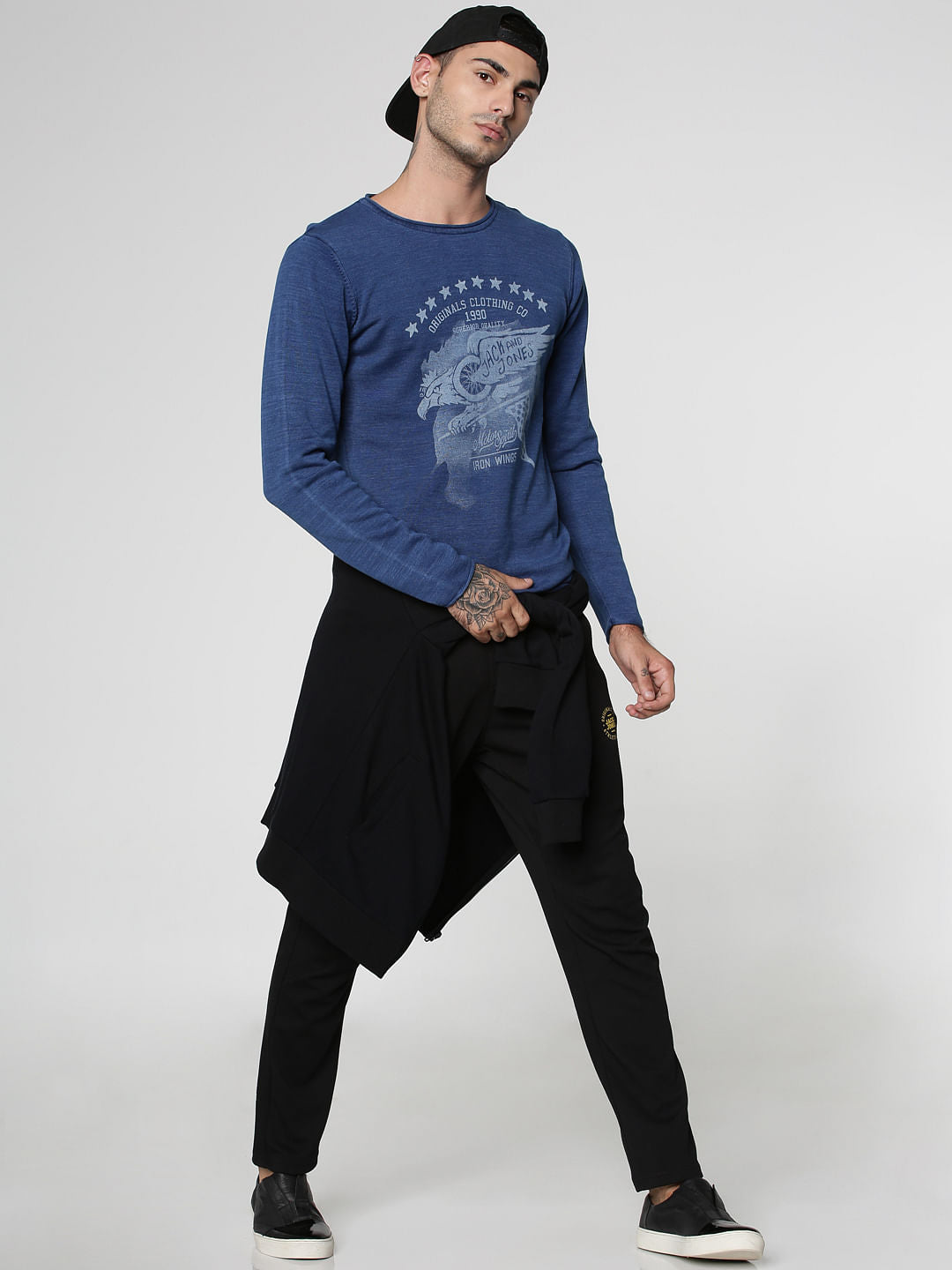 Indigo Graphic Print Crew Neck Sweatshirt