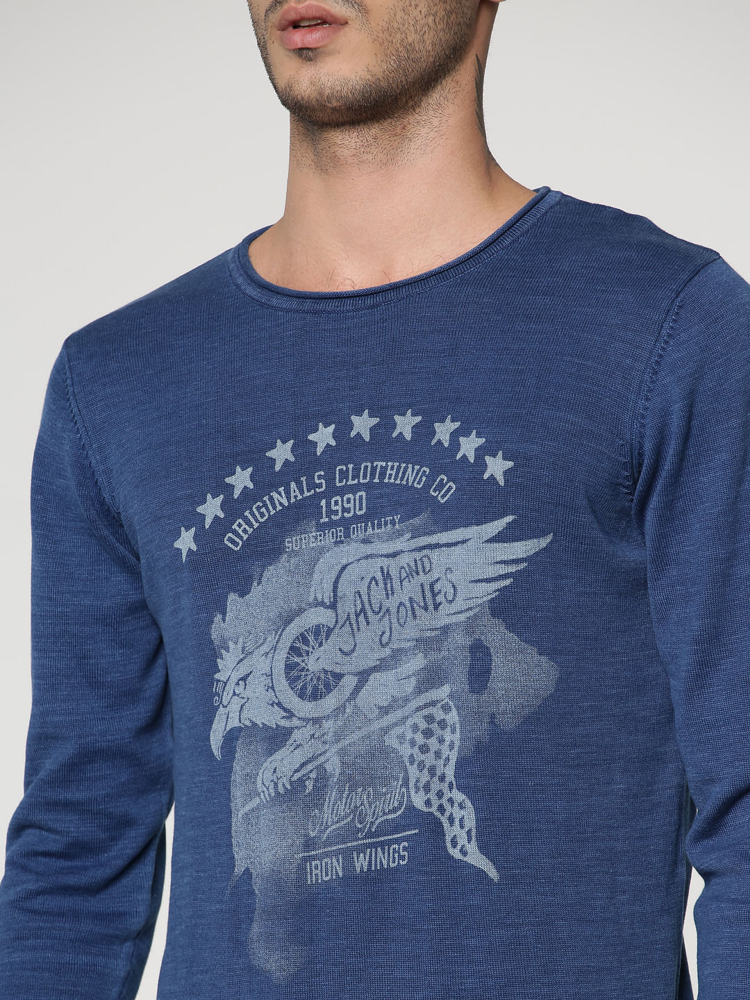 Indigo Graphic Print Crew Neck Sweatshirt
