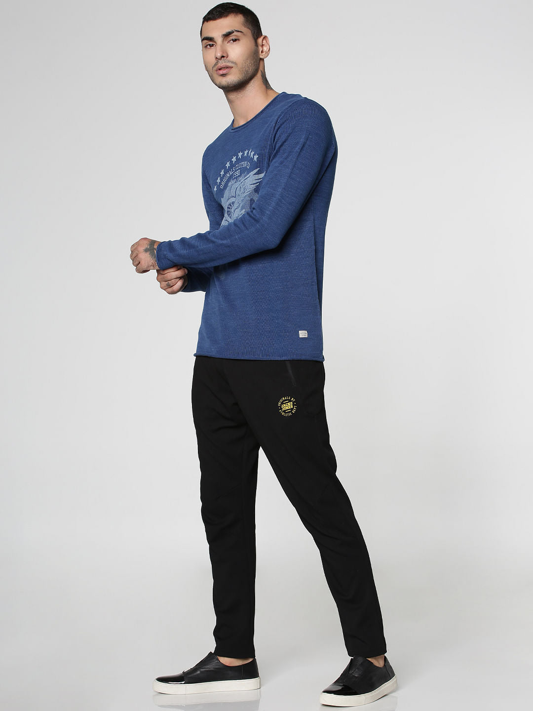 Indigo Graphic Print Crew Neck Sweatshirt
