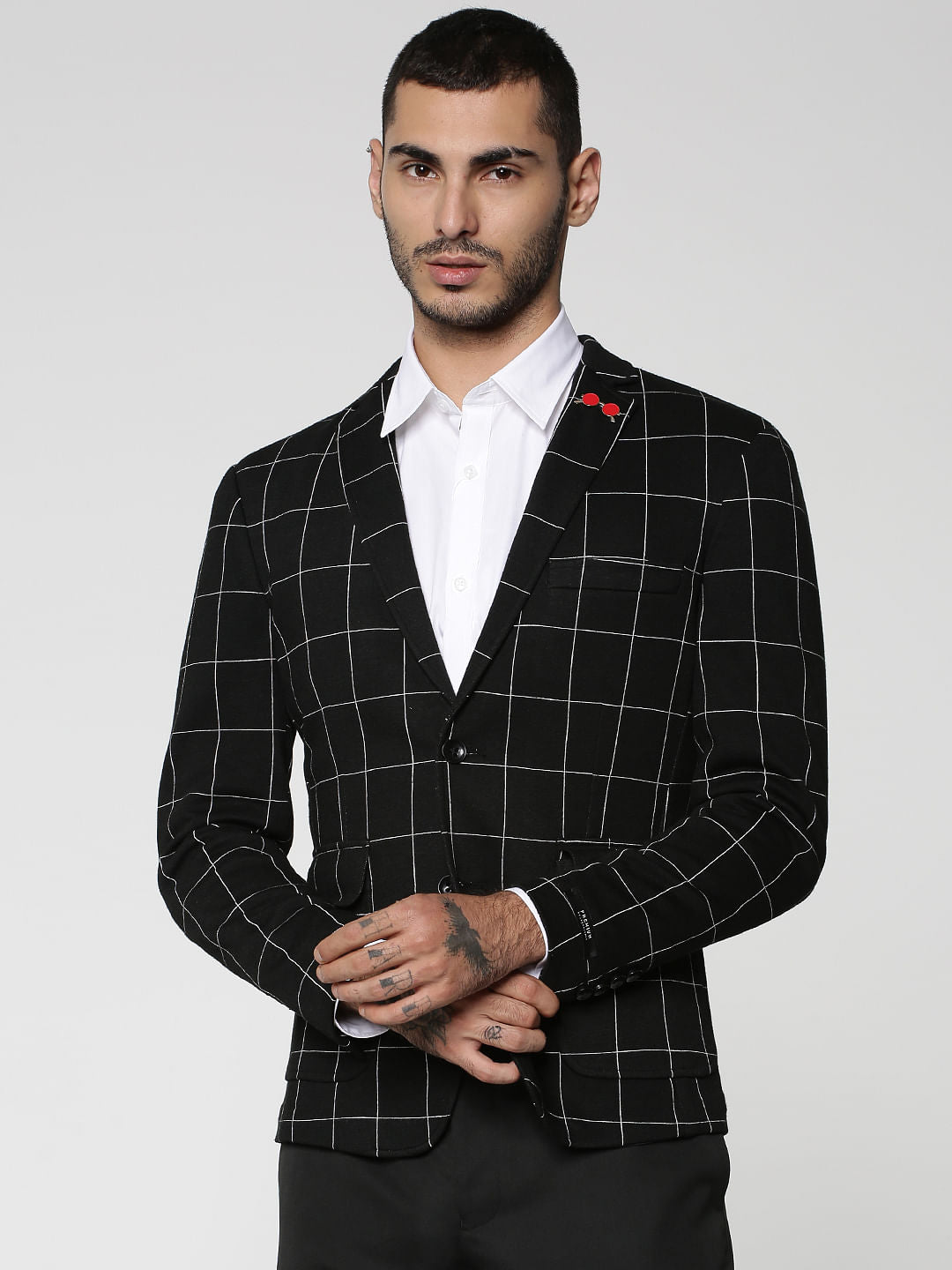 Black Check Slim Fit Blazer - 46