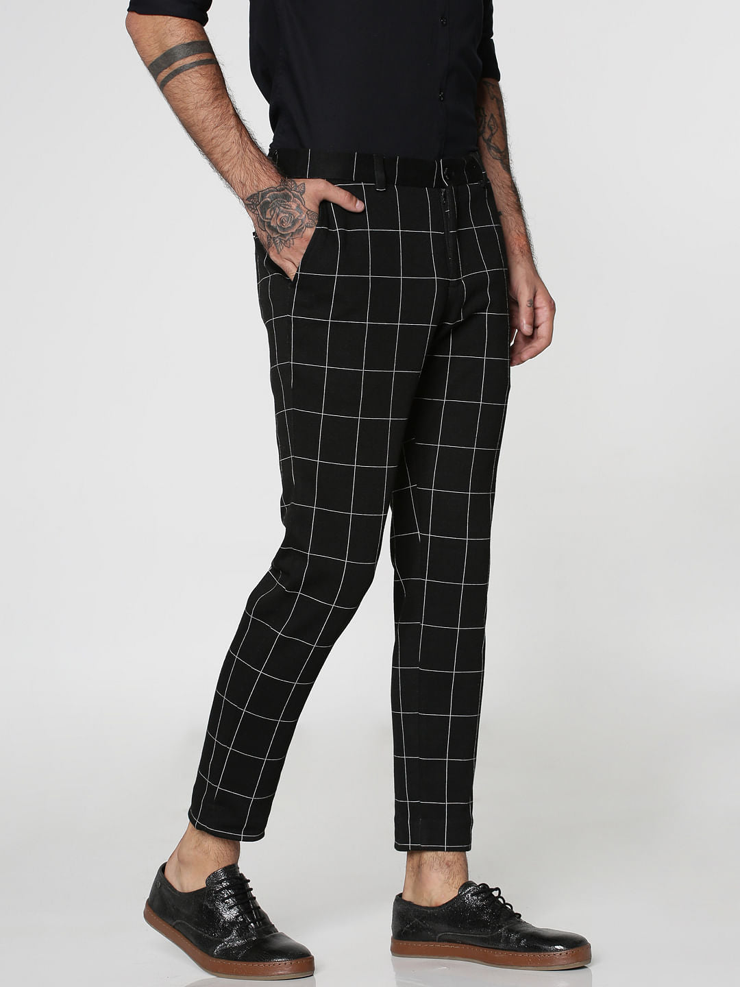 Black Checks Slim Fit Trousers
