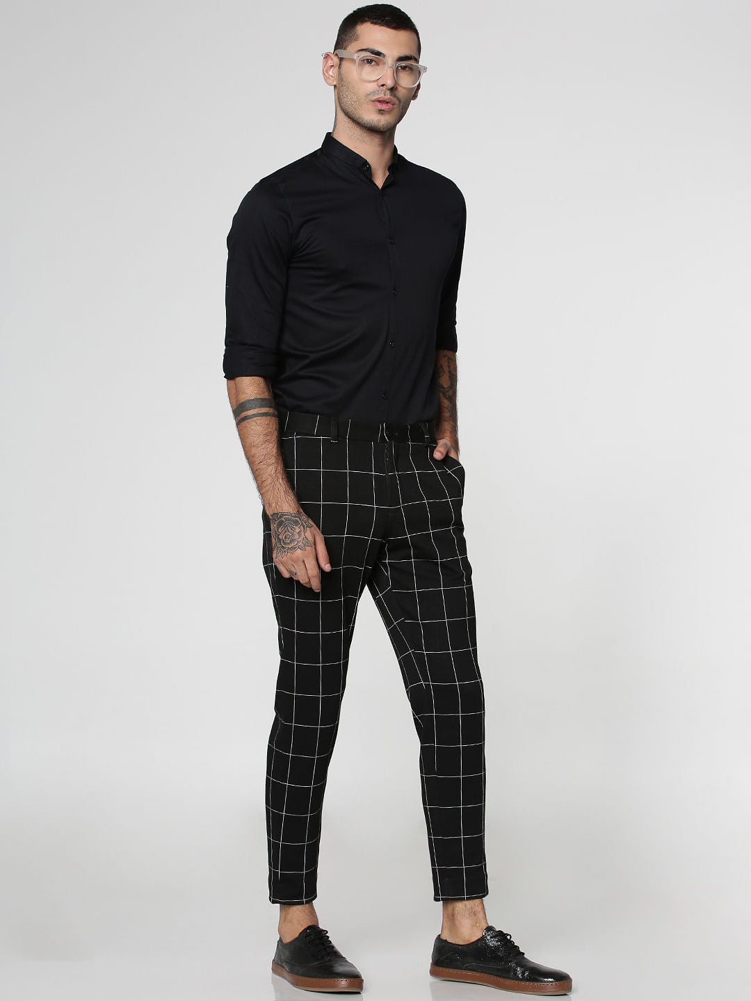 Black Checks Slim Fit Trousers