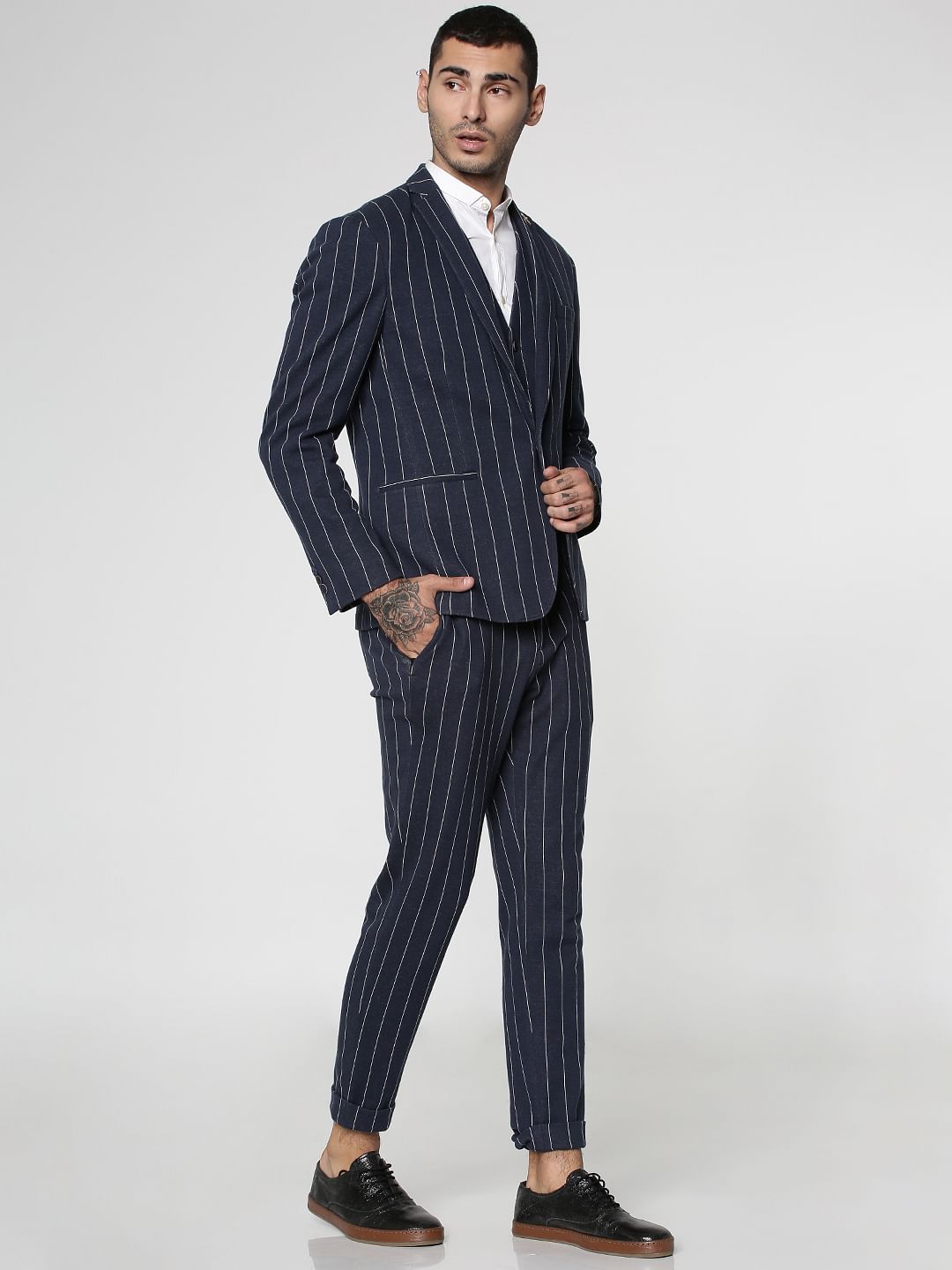 Navy Blue Lapel Collar Slim Fit Blazer