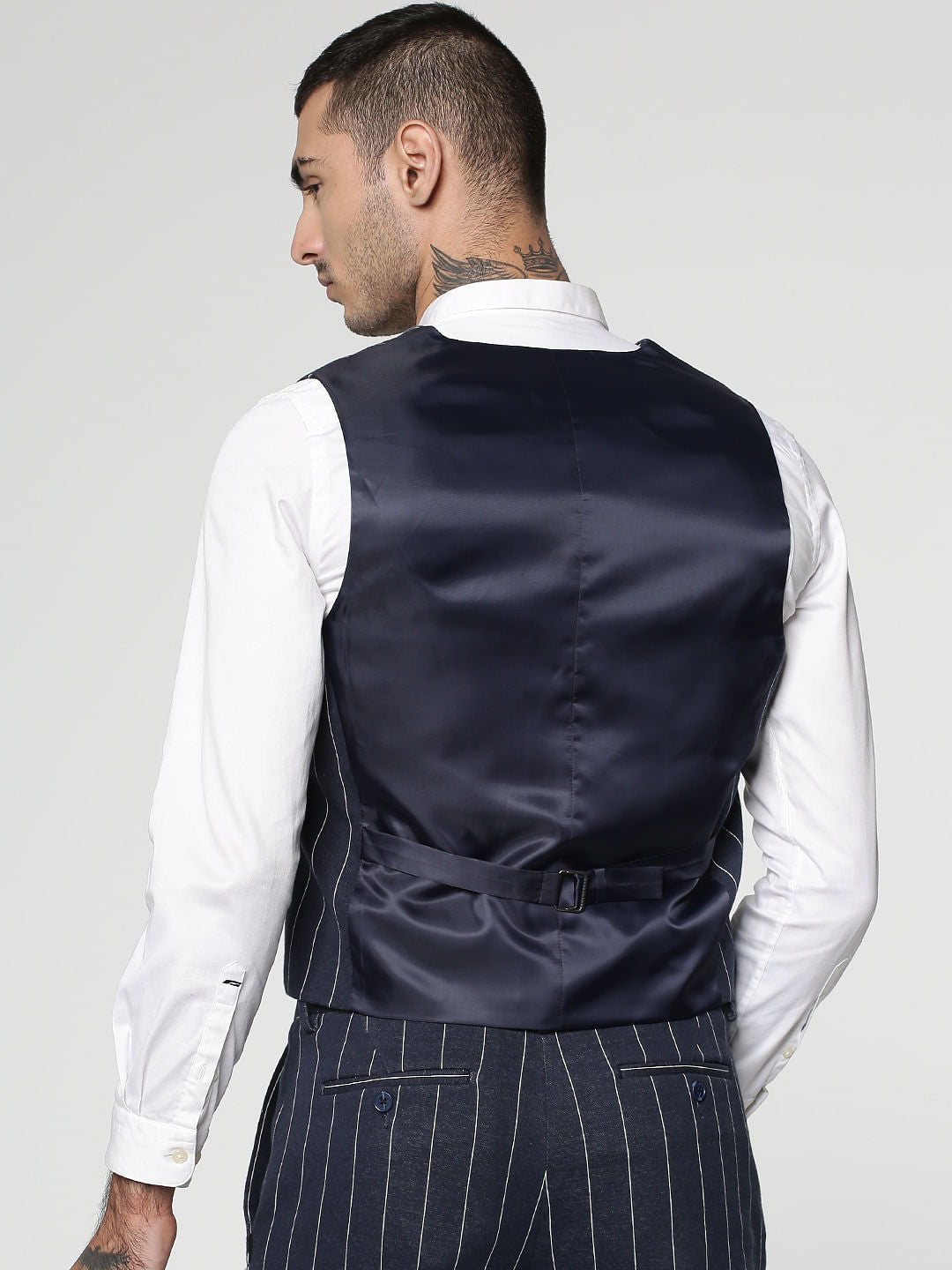 Navy Blue Striped Waistcoat