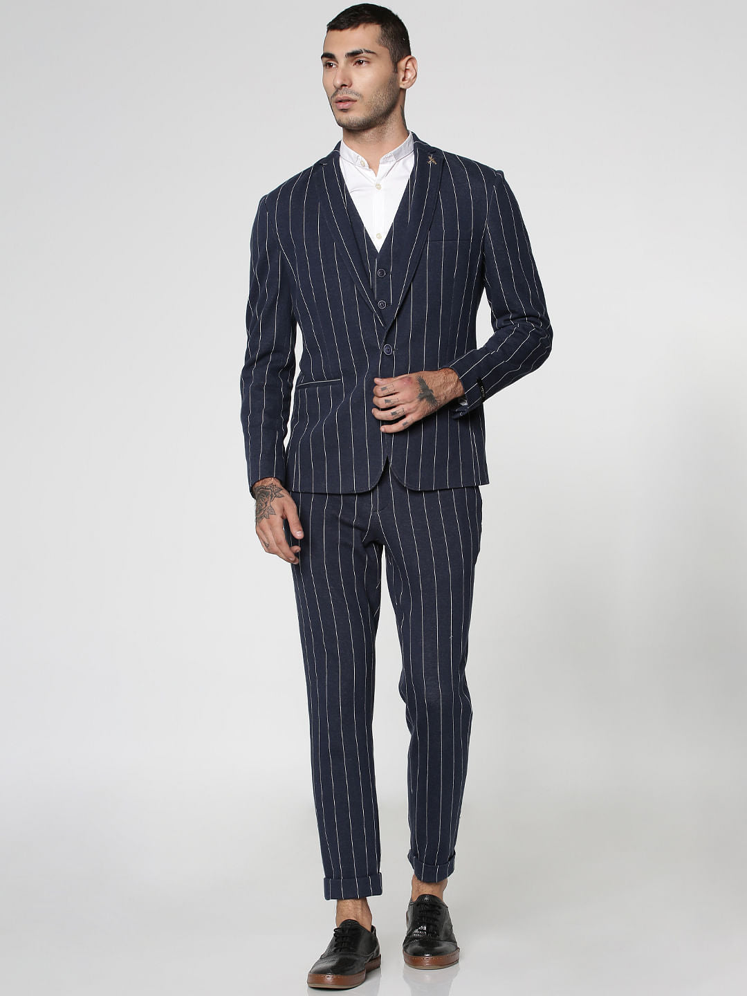 Navy Blue Striped Waistcoat