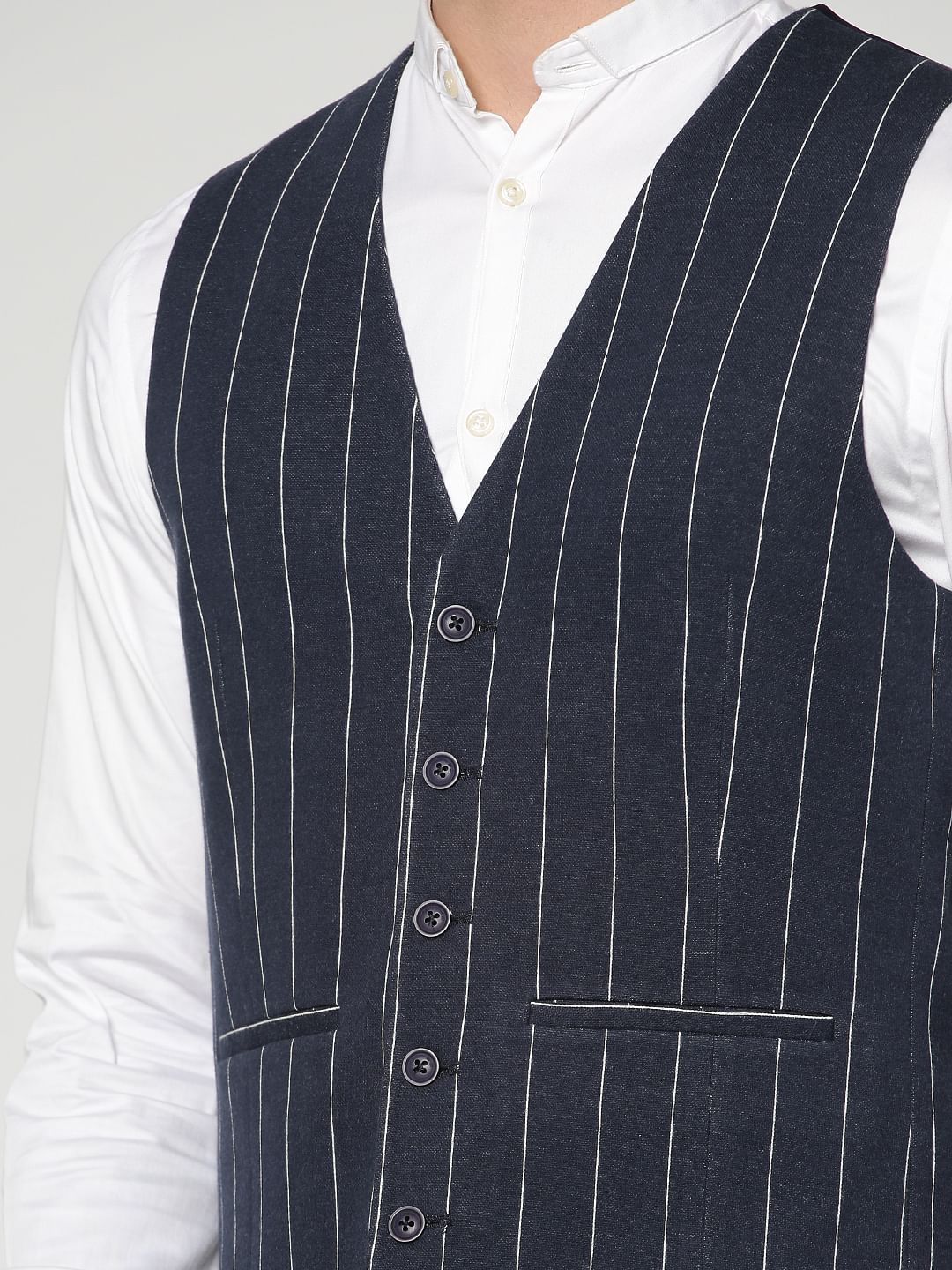Navy Blue Striped Waistcoat