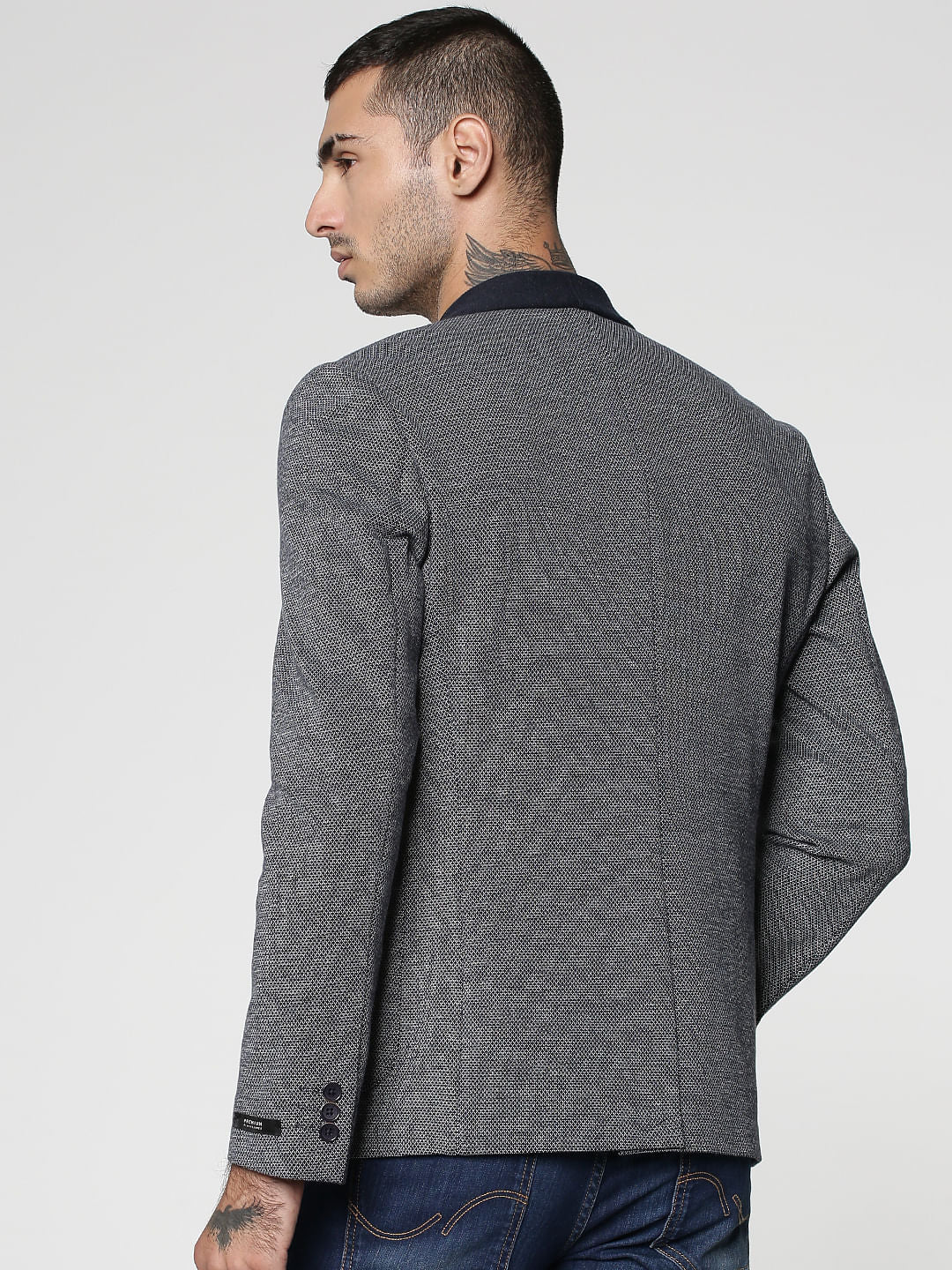 Blue Dobby Knitted Slim Fit Blazer