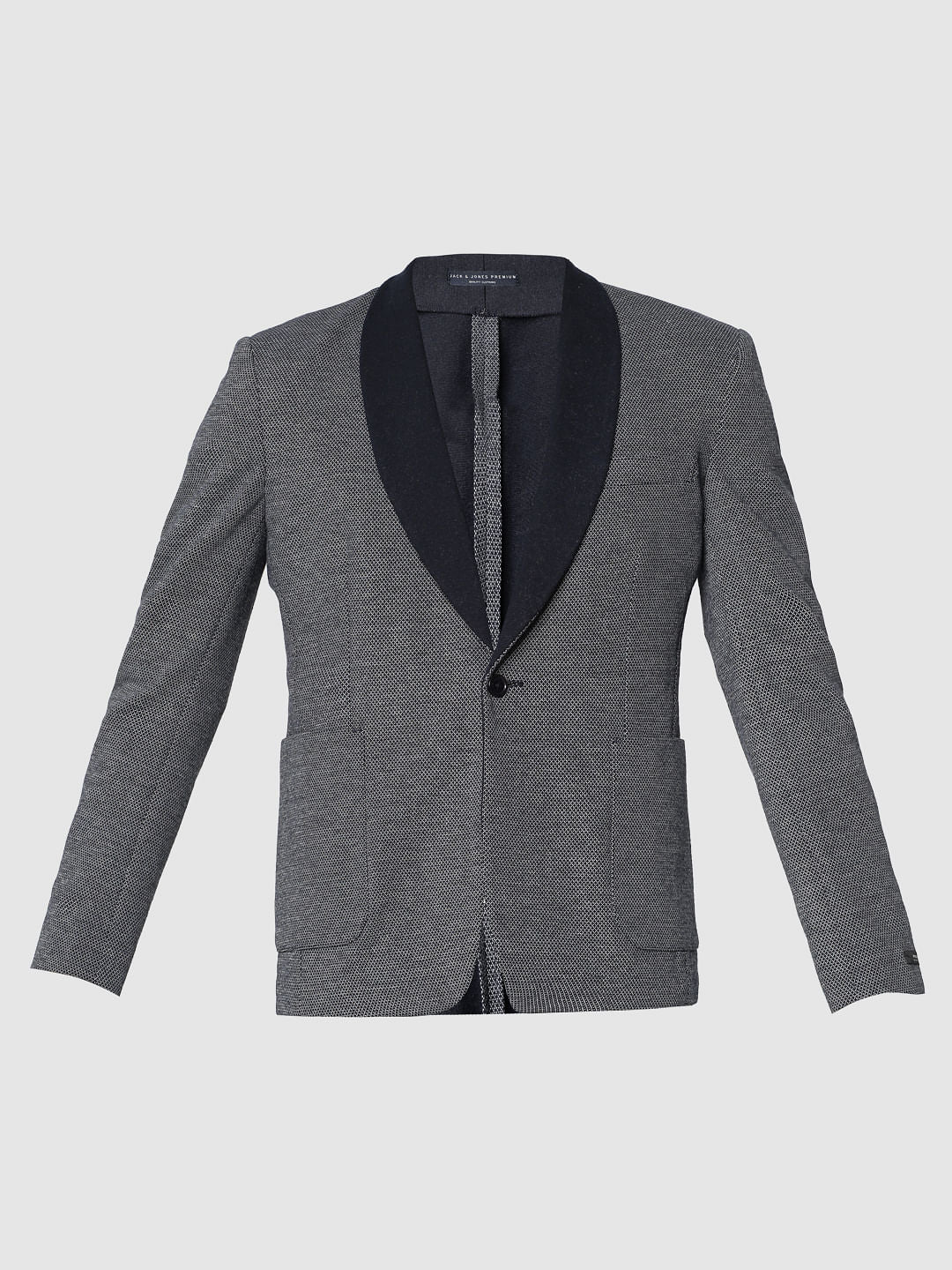 Blue Dobby Knitted Slim Fit Blazer