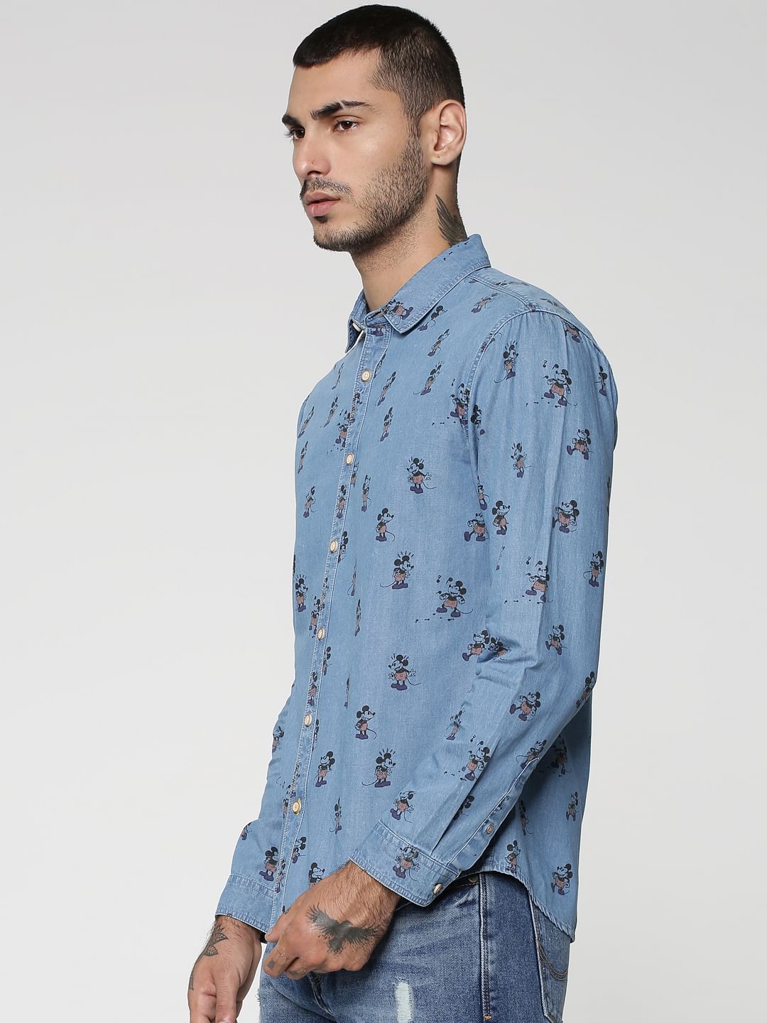 Mickey All Over Mickey Mouse Print Full Sleeves Denim Shirt