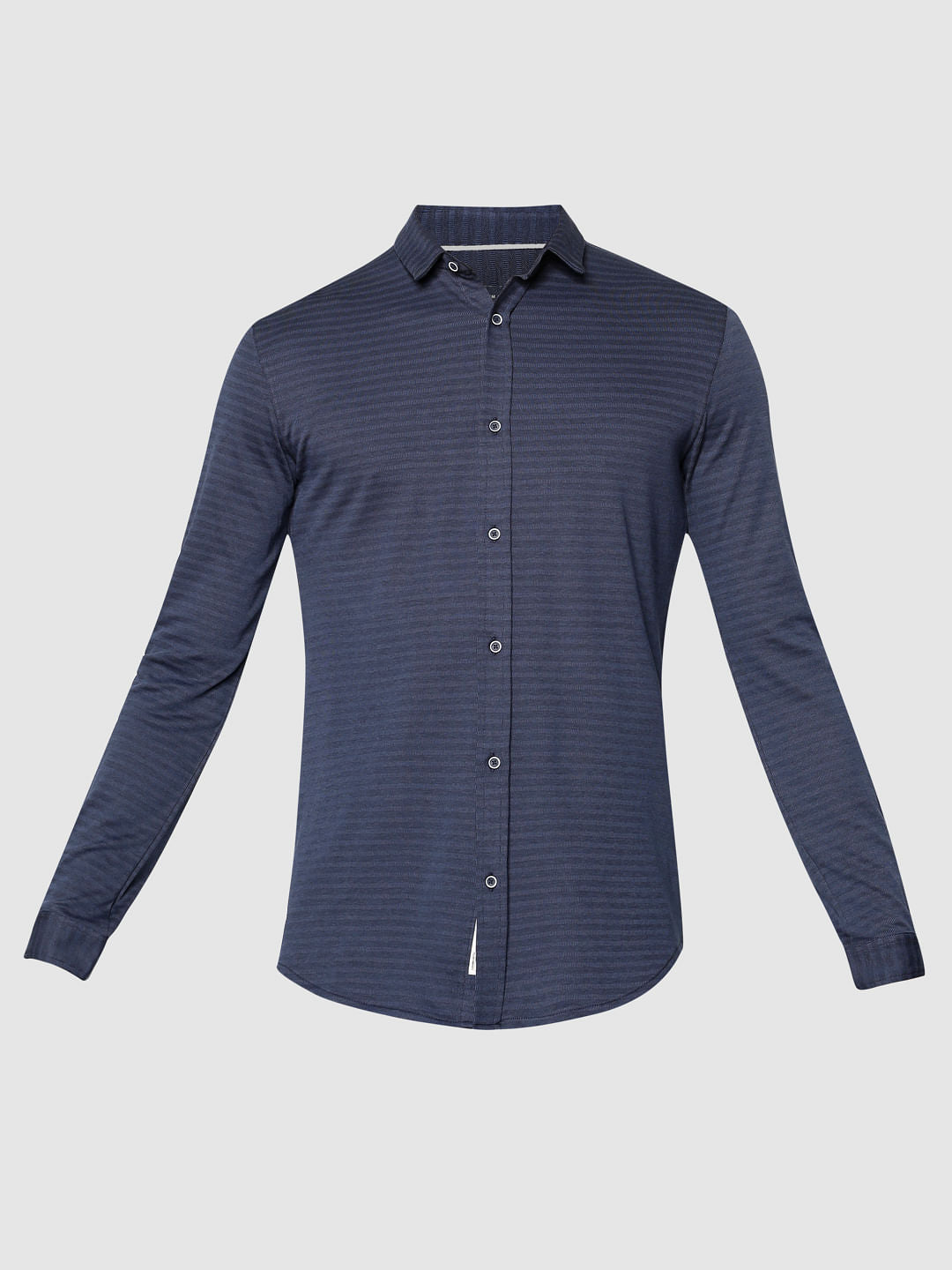 Navy Blue Striped Slim Fit Full Sleeves Shirt