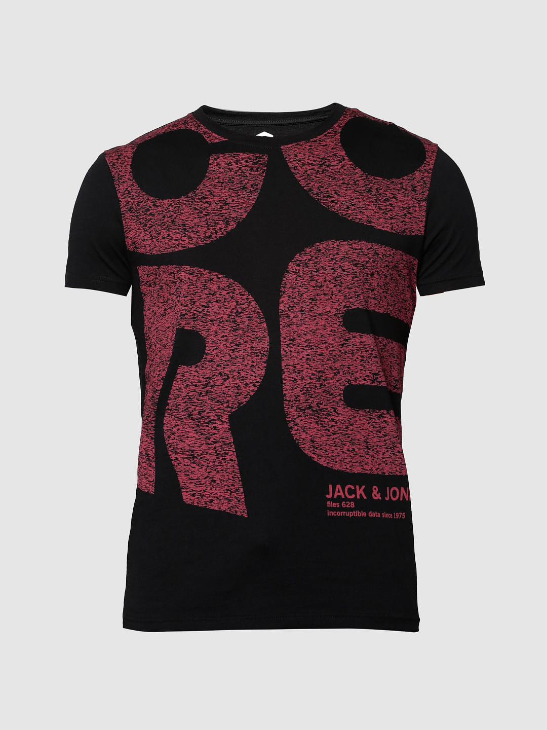 Black Text Print Slim Fit Crew Neck T-Shirt