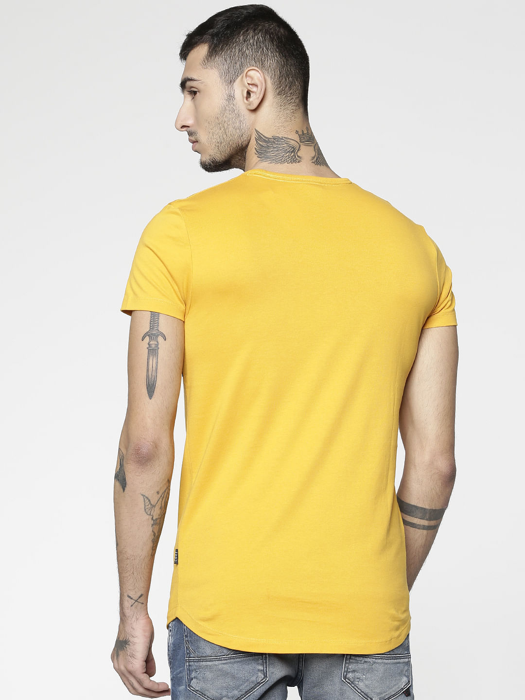 Yellow Colour Blocked Slim Fit Crew Neck T-Shirt