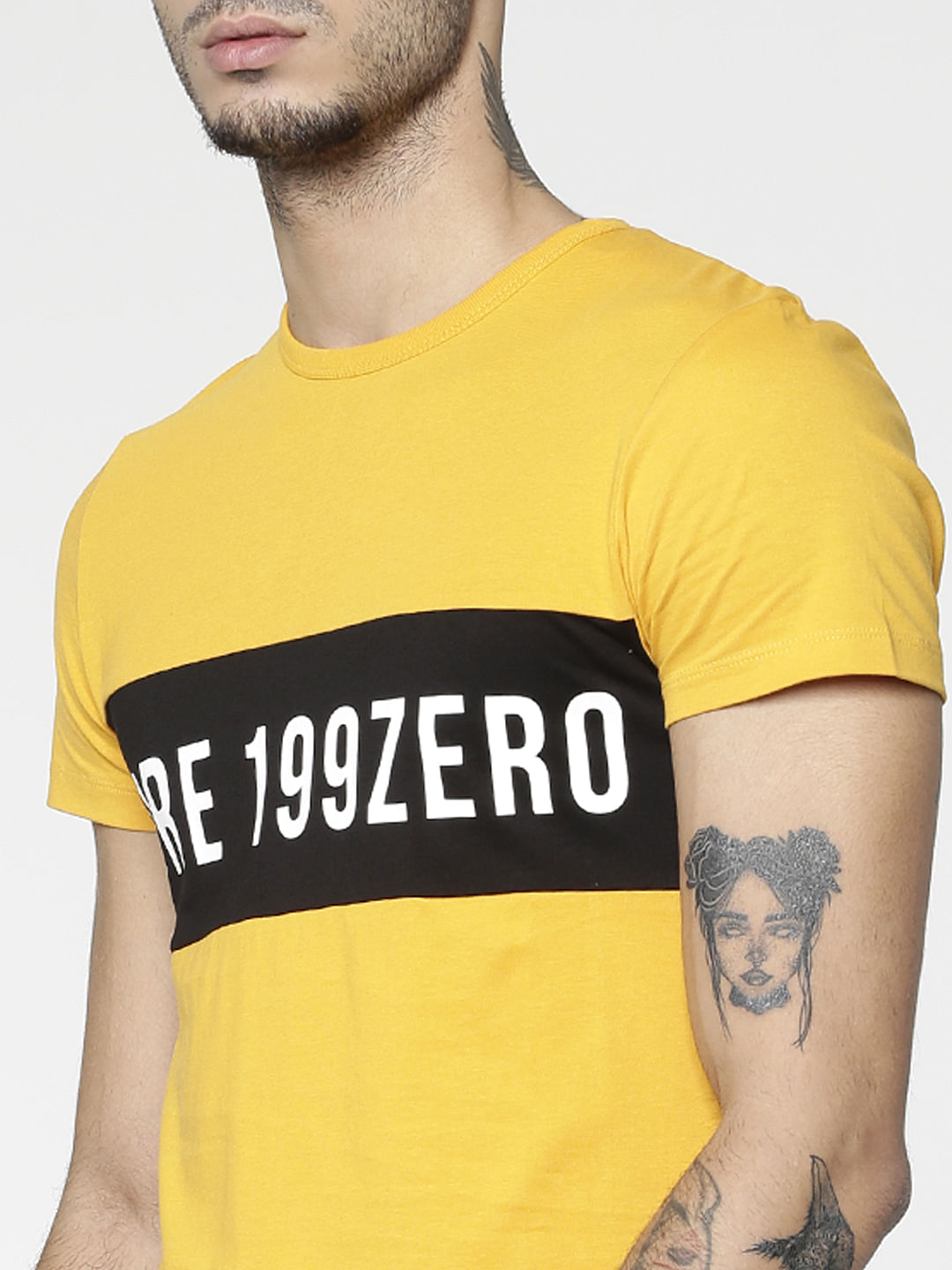 Yellow Colour Blocked Slim Fit Crew Neck T-Shirt