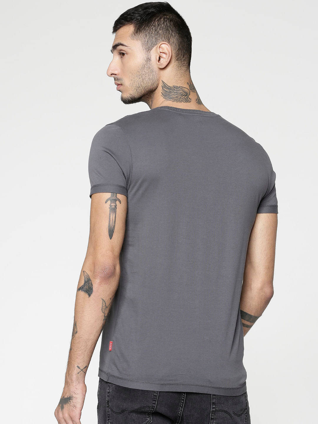 Grey Graphic Print Slim Fit Crew Neck T-Shirt