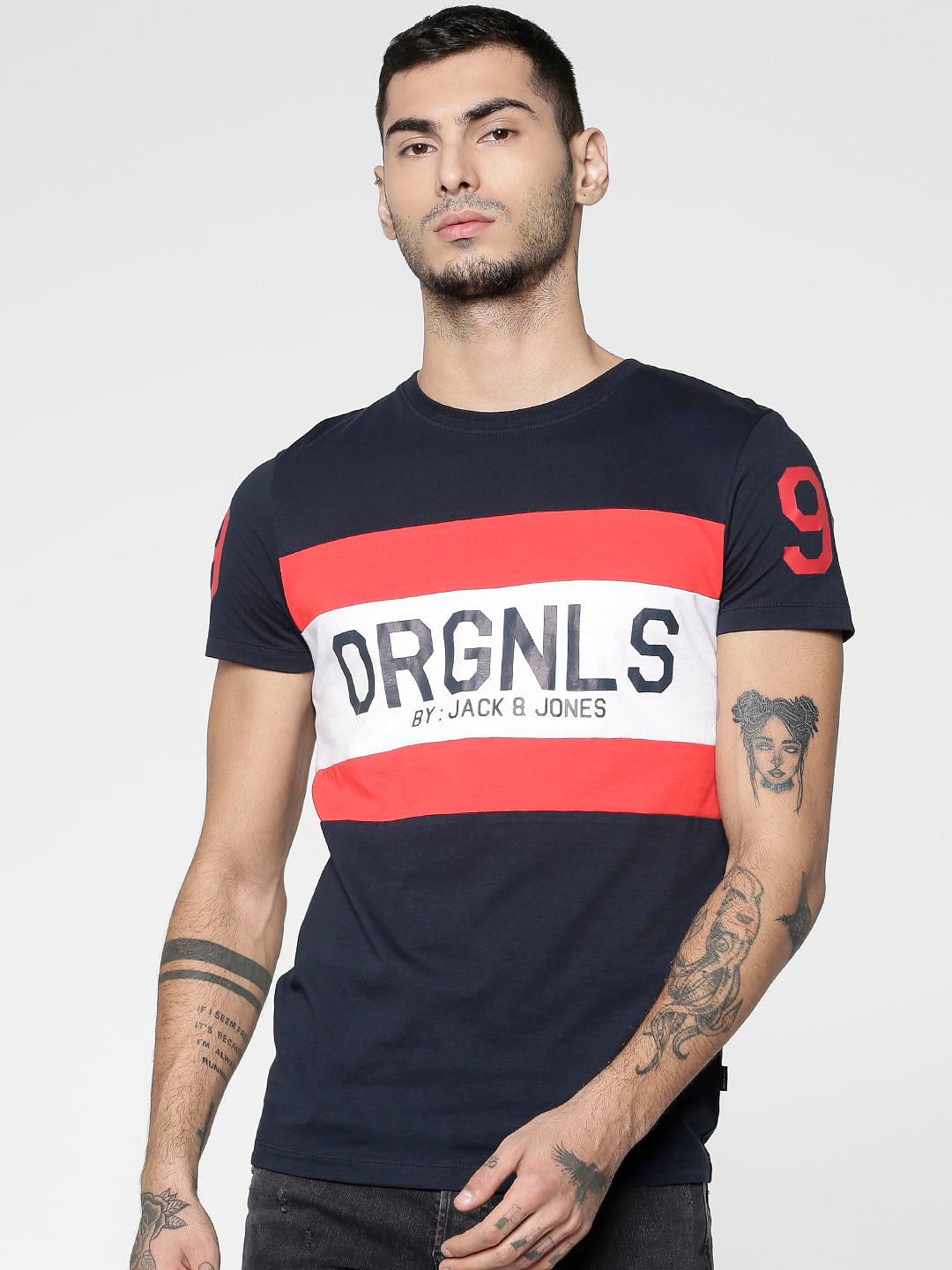 Blue Logo Print Slim Fit Crew Neck T-Shirt - S