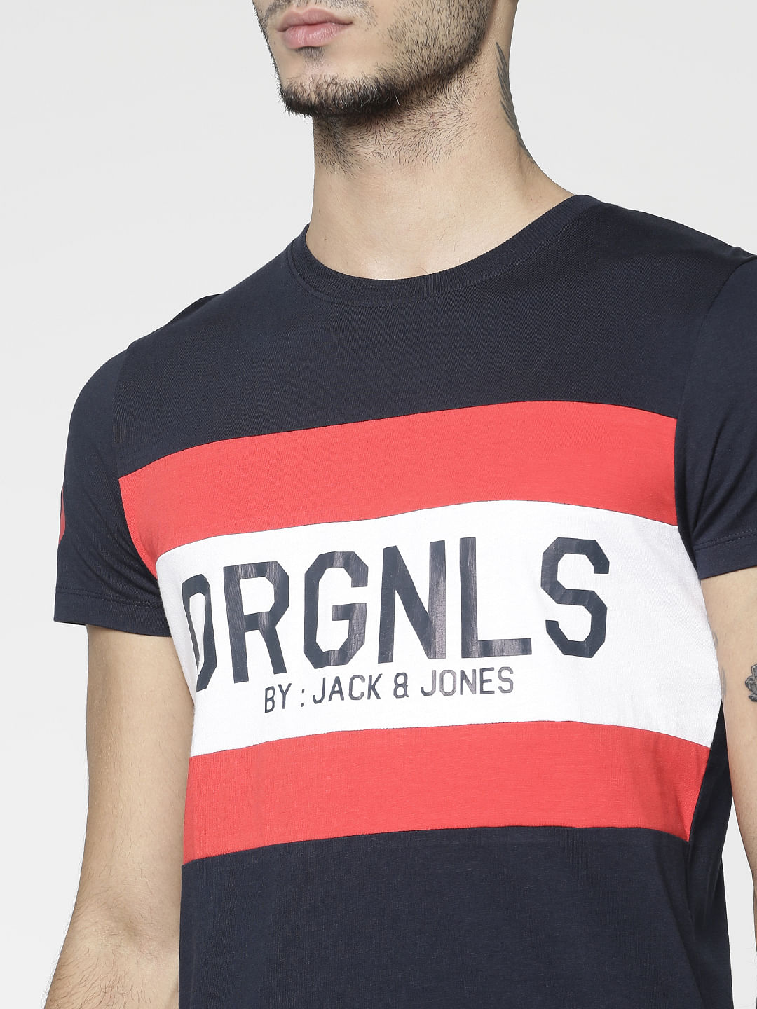 Blue Logo Print Slim Fit Crew Neck T-Shirt