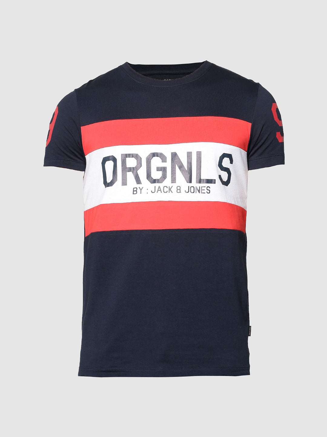 Blue Logo Print Slim Fit Crew Neck T-Shirt