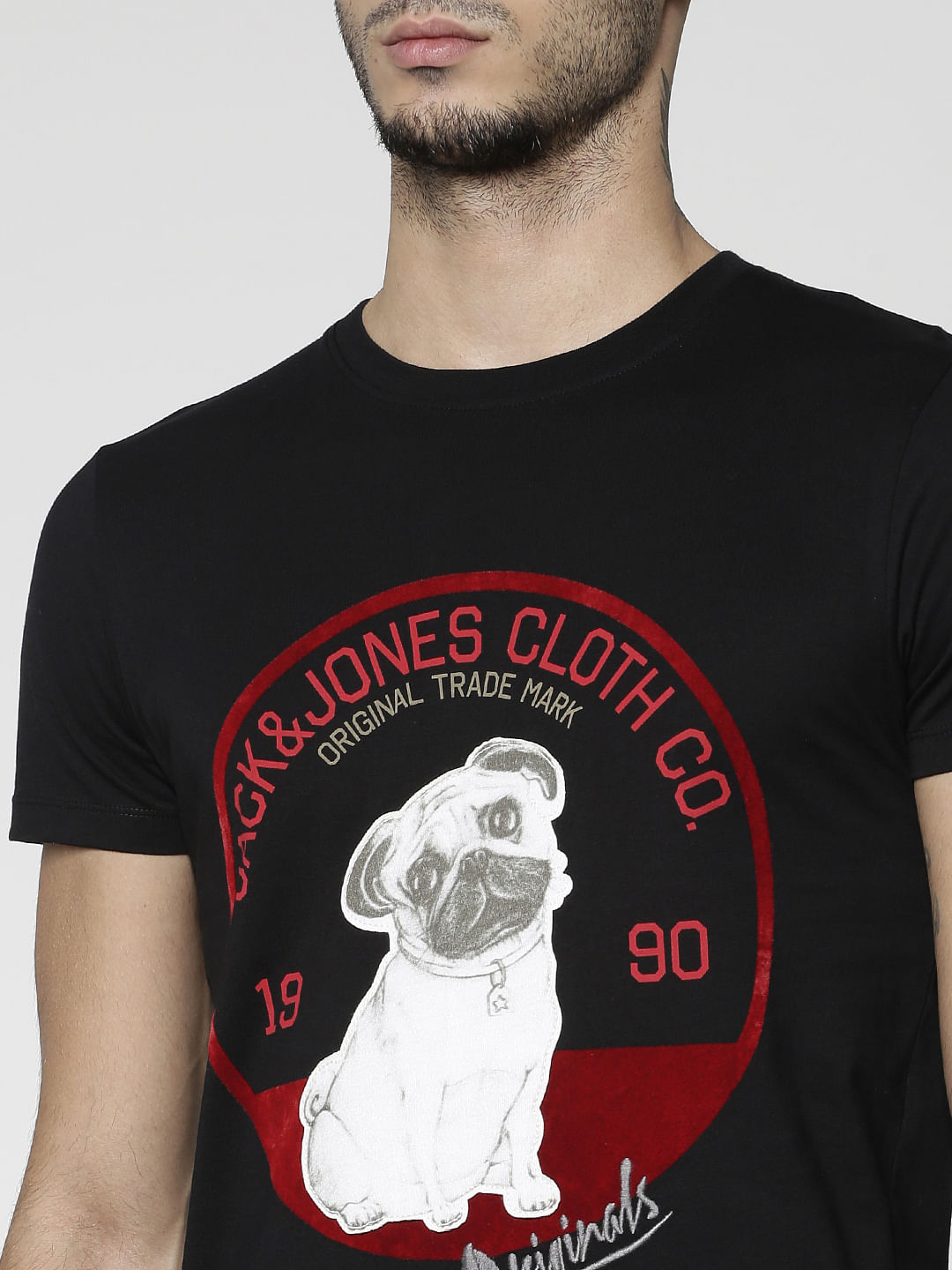 Black Graphic Print Slim Fit Crew Neck T-Shirt