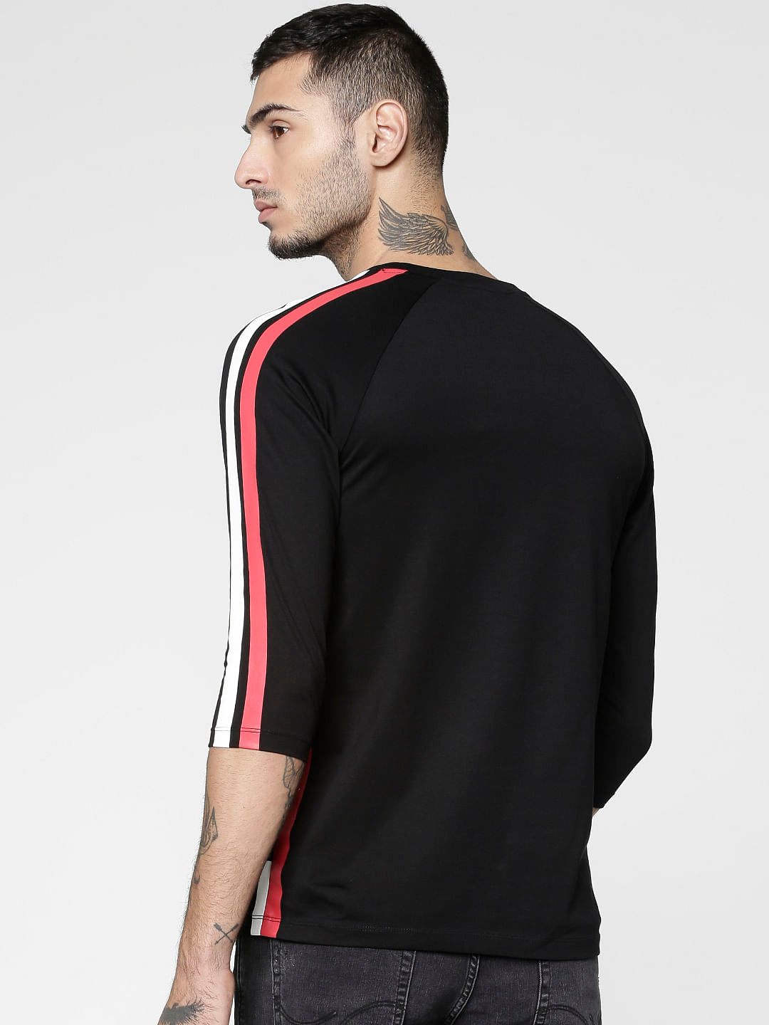 Black Text Print Slim Fit Crew Neck T-Shirt
