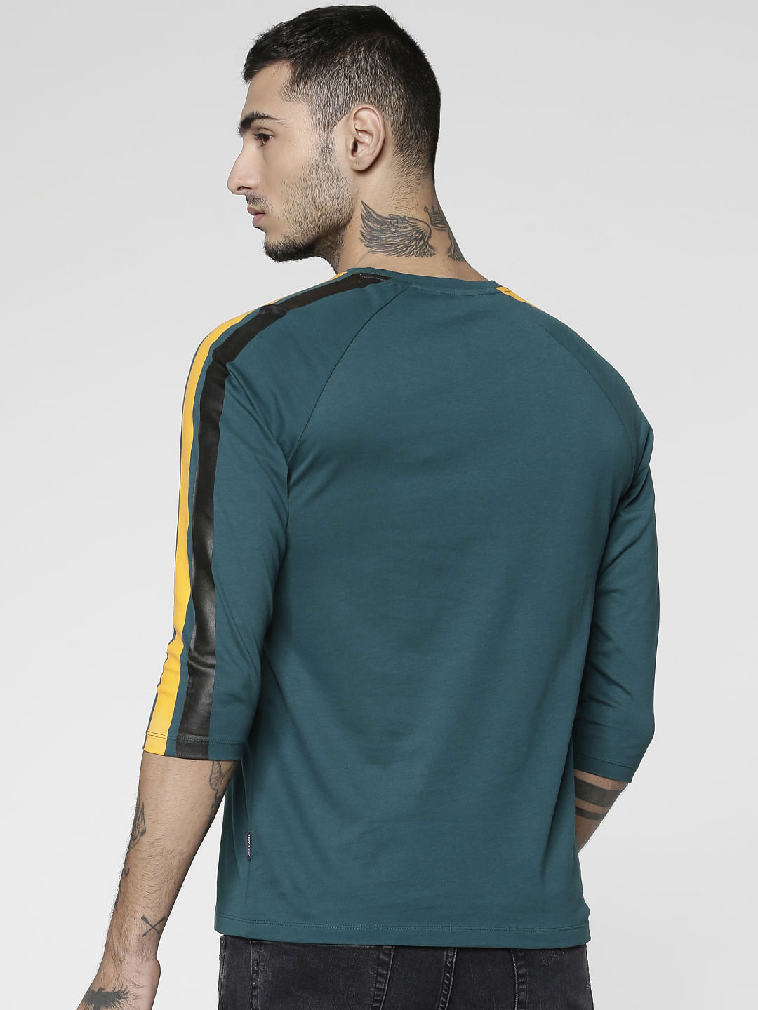 Green Text Print Slim Fit Crew Neck T-Shirt