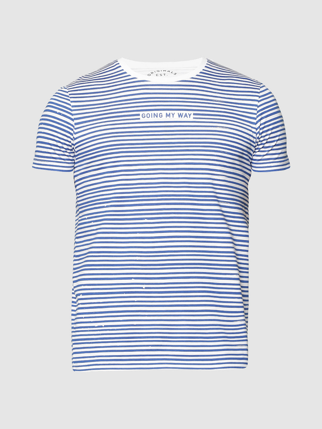 Blue Striped Slim Fit Crew Neck T-Shirt