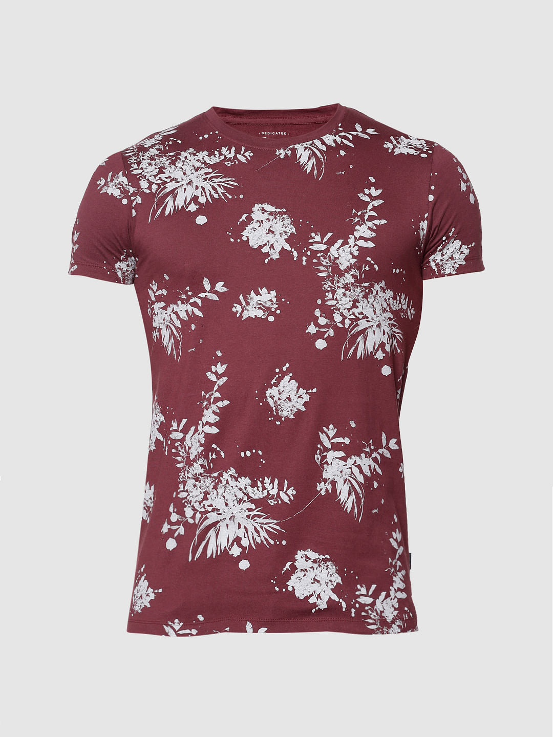 Red All Over Floral Print Slim Fit Crew Neck T-Shirt