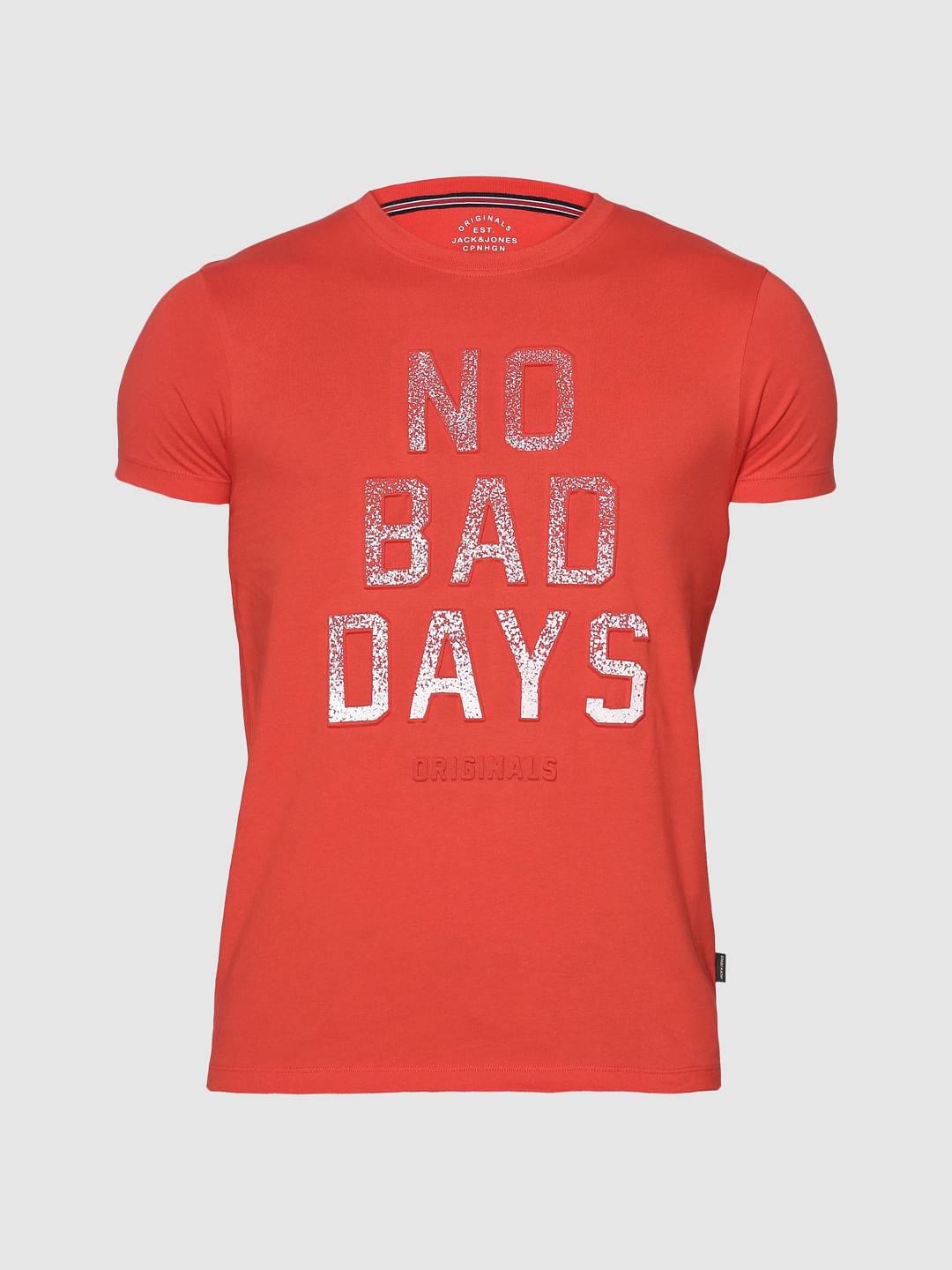 Red Text Print Slim Fit Crew Neck T-Shirt