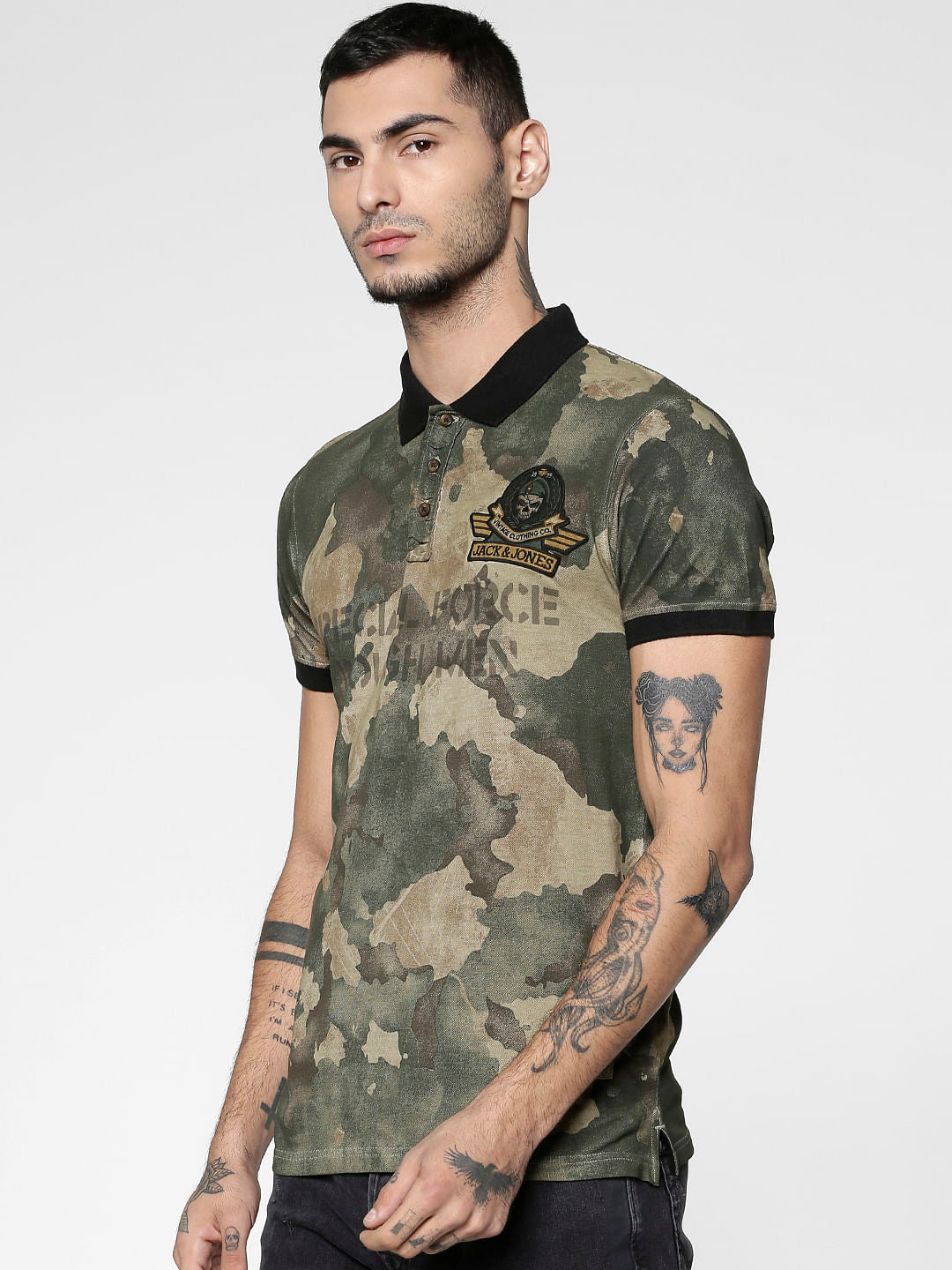 Brown Camo Slim Fit Polo Neck T-Shirt