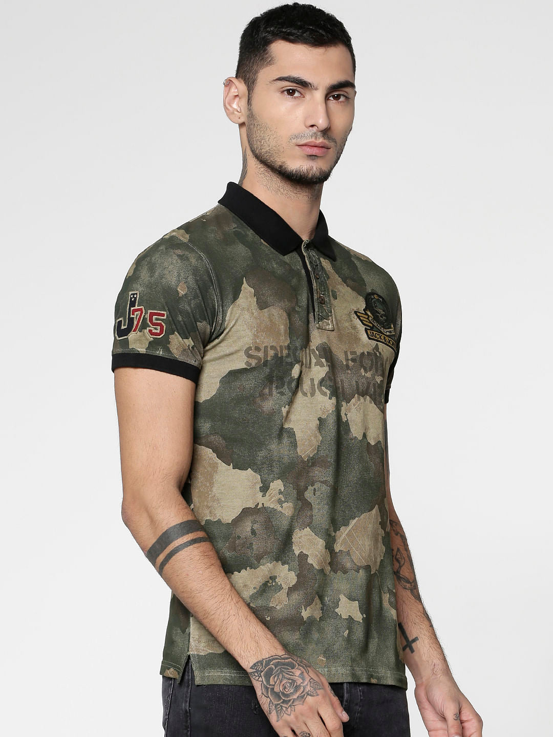 Brown Camo Slim Fit Polo Neck T-Shirt