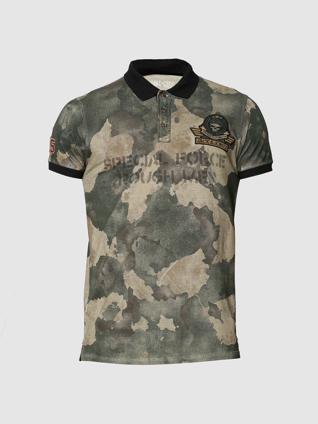 Brown Camo Slim Fit Polo Neck T-Shirt